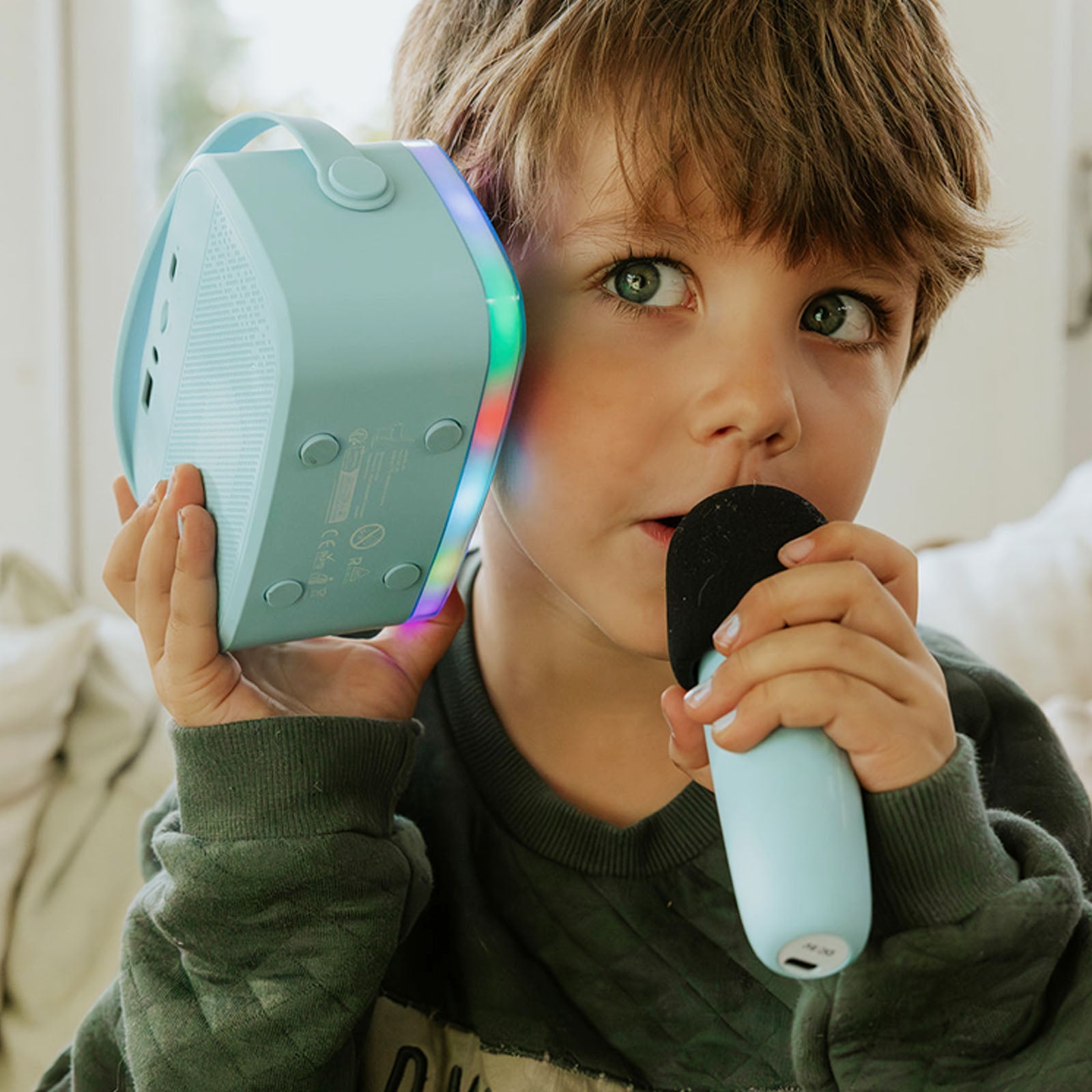 Light Up Karaoke Machine and 2 Microphones - Blue