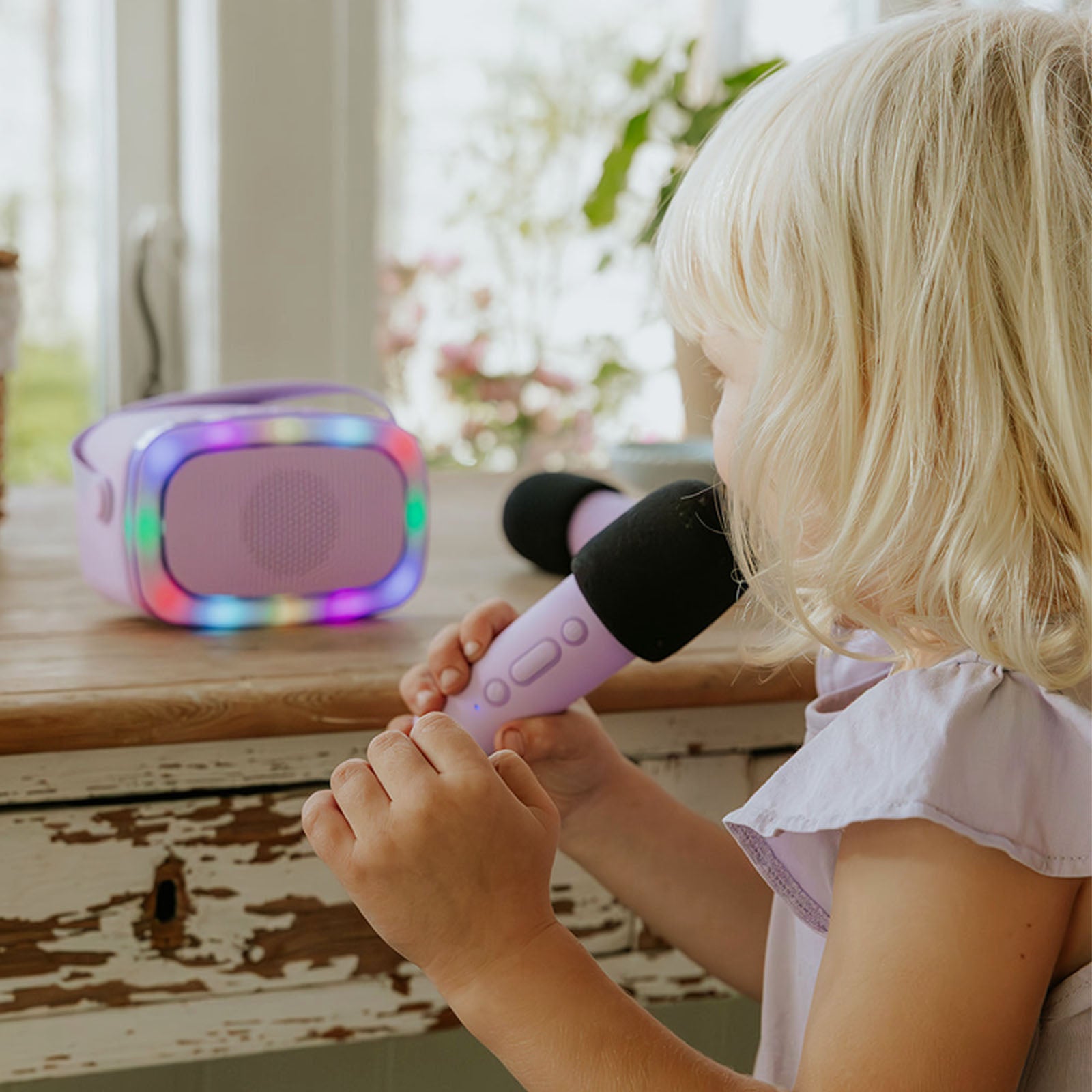Light Up Karaoke Machine and 2 Microphones - Purple