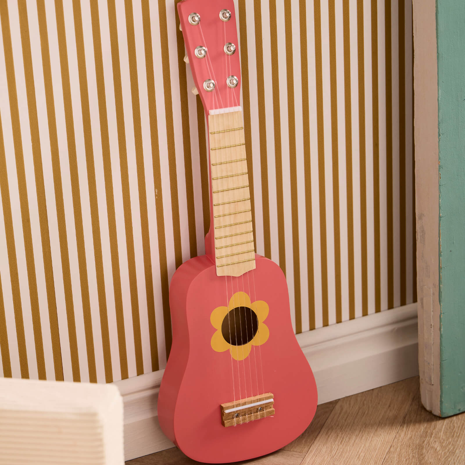 Wooden Guitar - Flower Pink