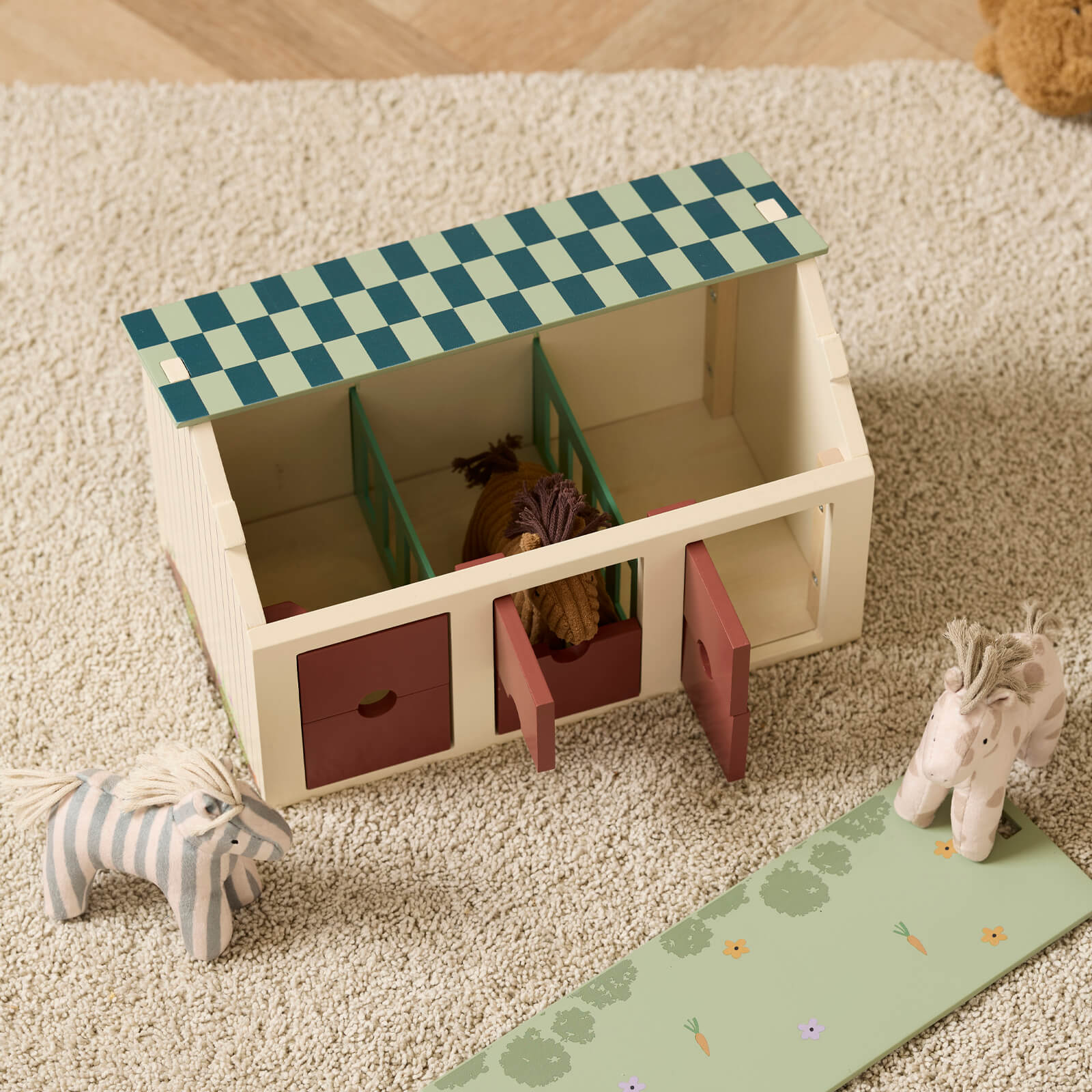 Wooden Stable With Horses