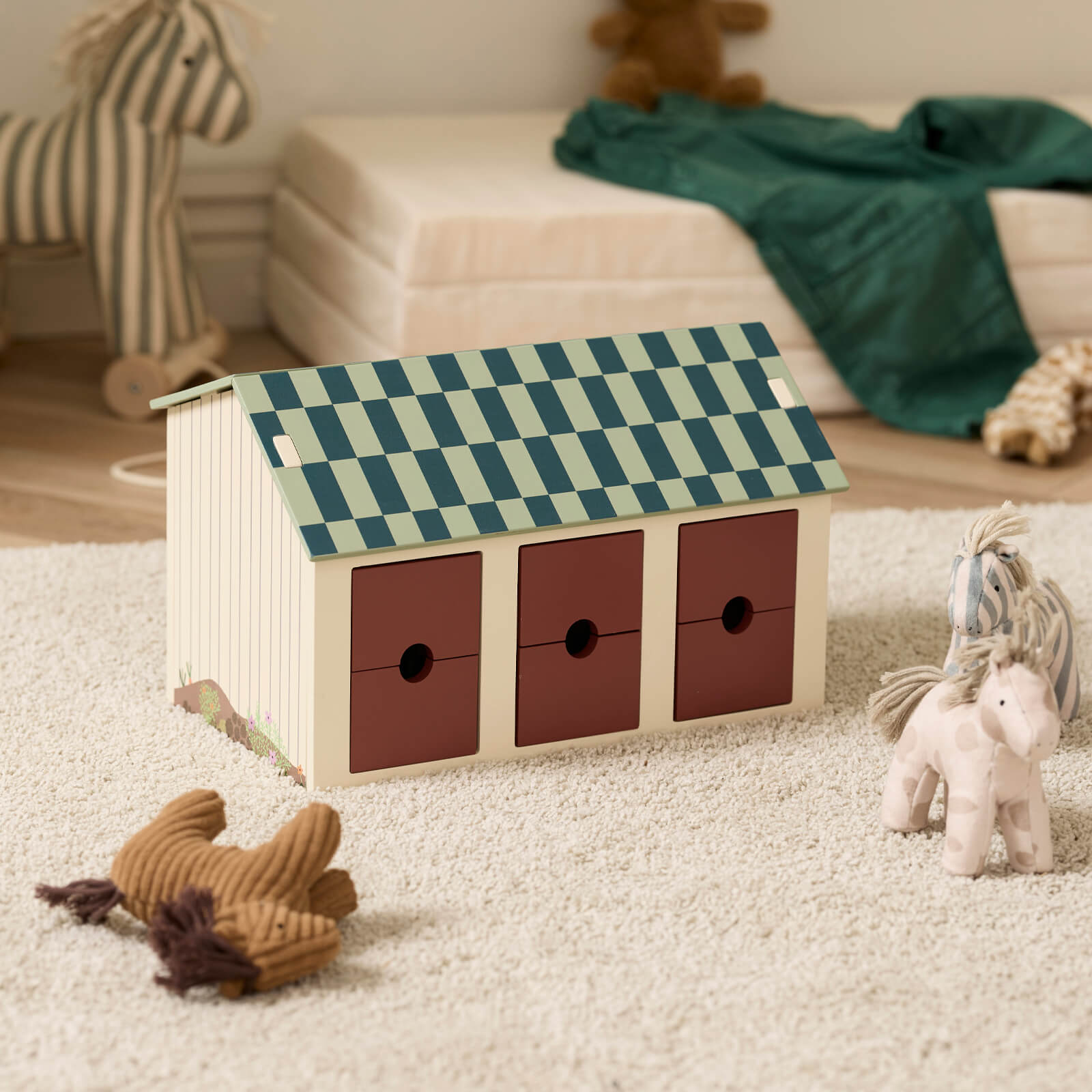 Wooden Stable With Horses