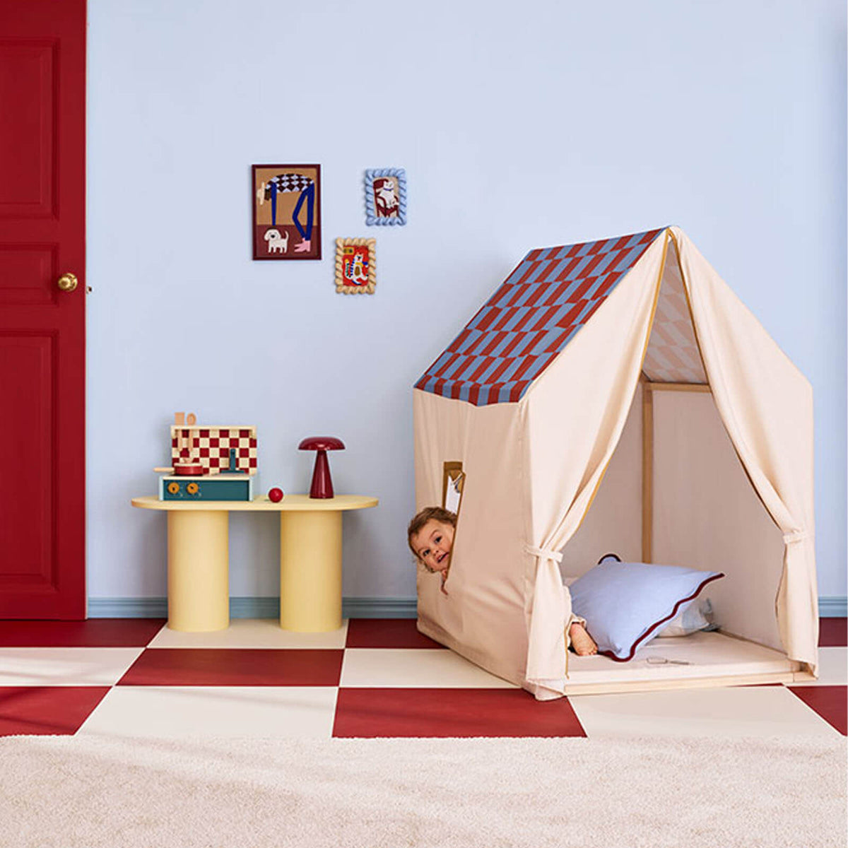 Play House Tent - Dusty Blue Check