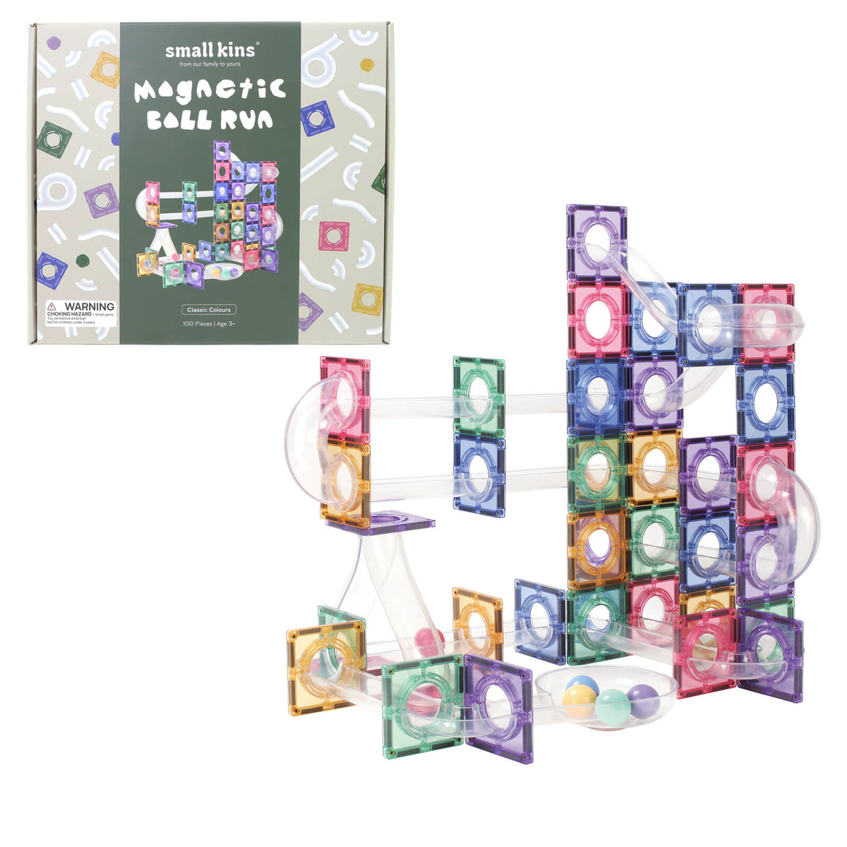 Small Kins Magnetic Tiles - Ball Run Classic Colours 100 Pieces