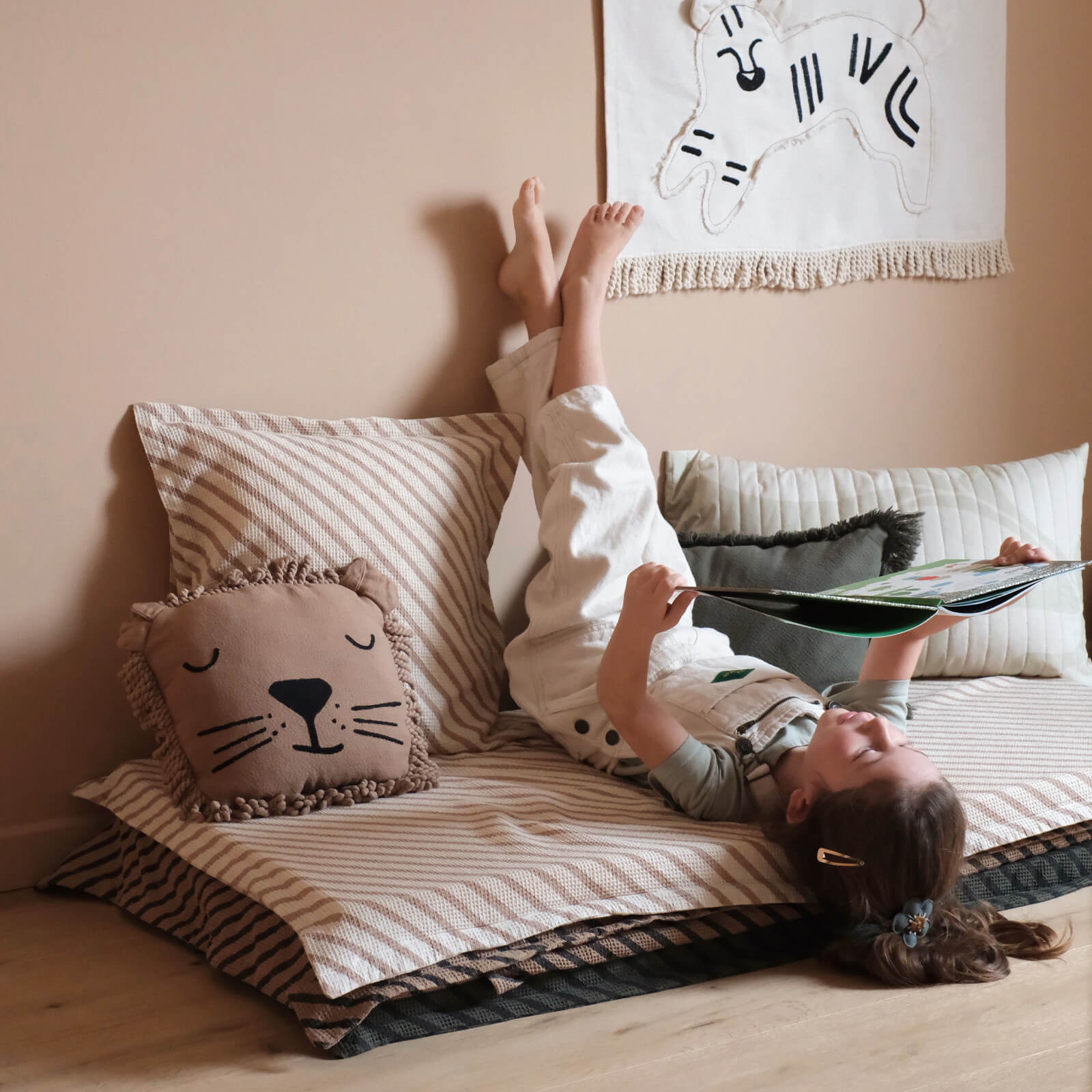 Floor Mattress Waffle - Stripes Natural