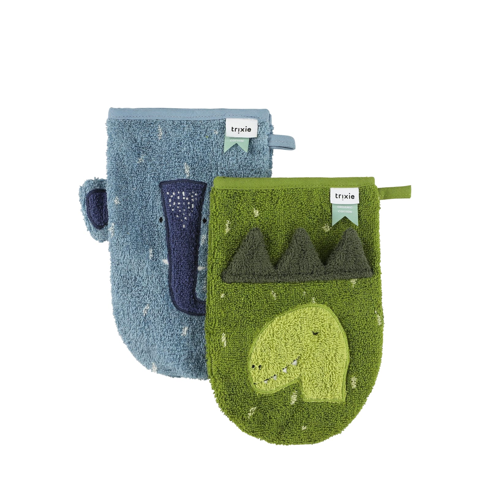 Washcloth Mitts 2-Pack Mr Dino - Mrs Elephant