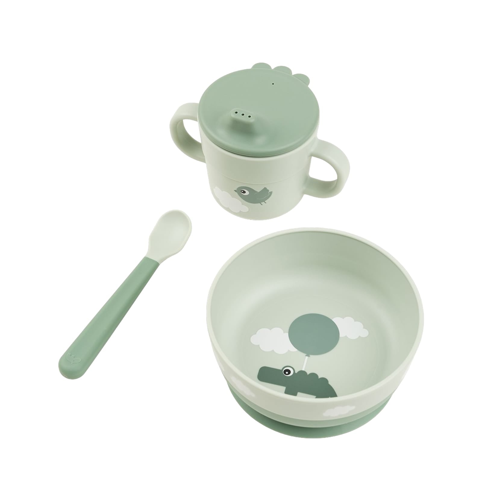 First Meal 3 Piece Set - Happy Clouds Green