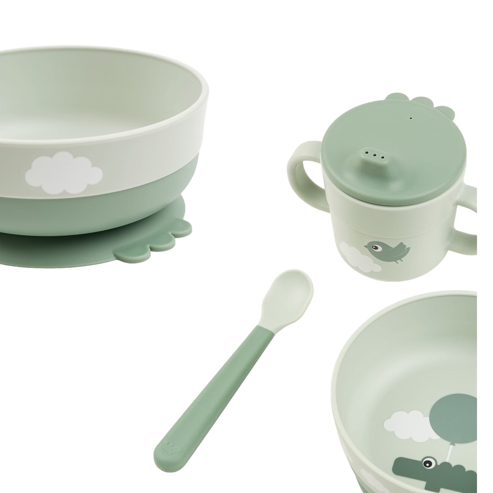 First Meal 3 Piece Set - Happy Clouds Green