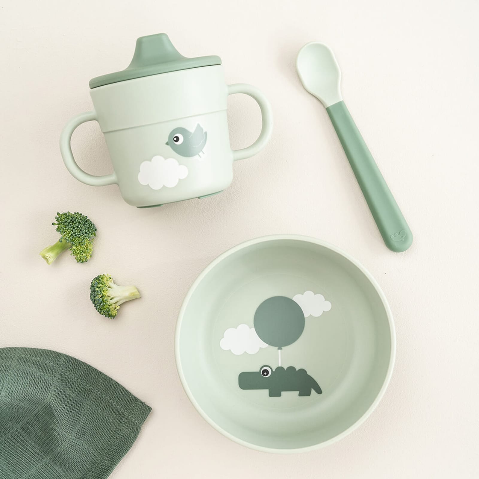 First Meal 3 Piece Set - Happy Clouds Green