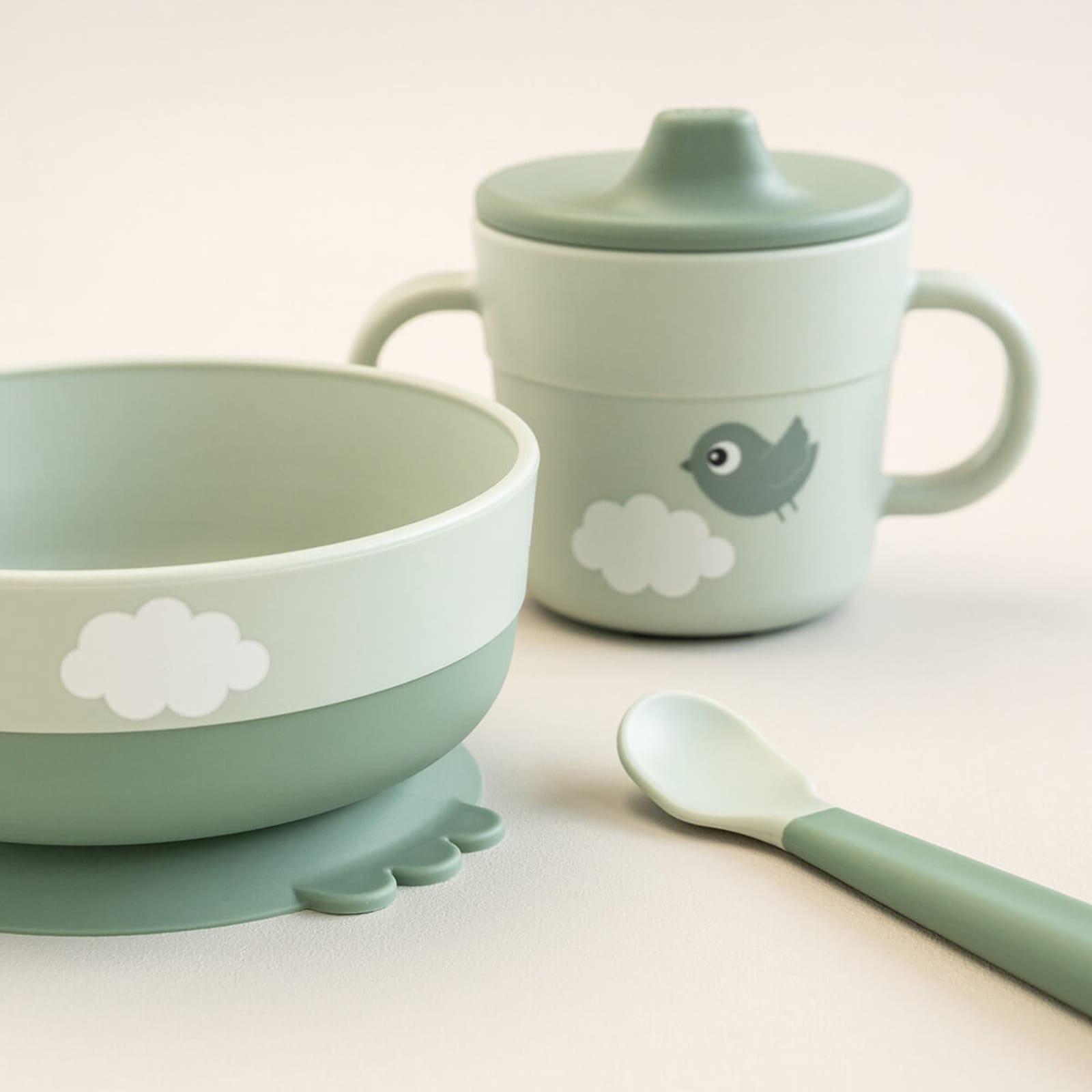 First Meal 3 Piece Set - Happy Clouds Green