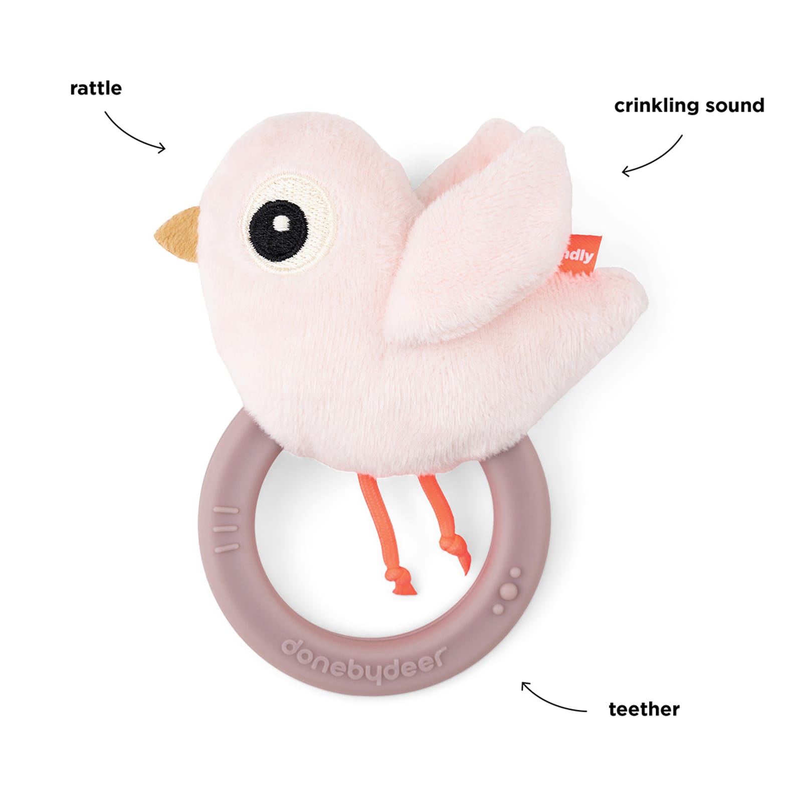 Sensory Rattle with Teether - Birdee Powder