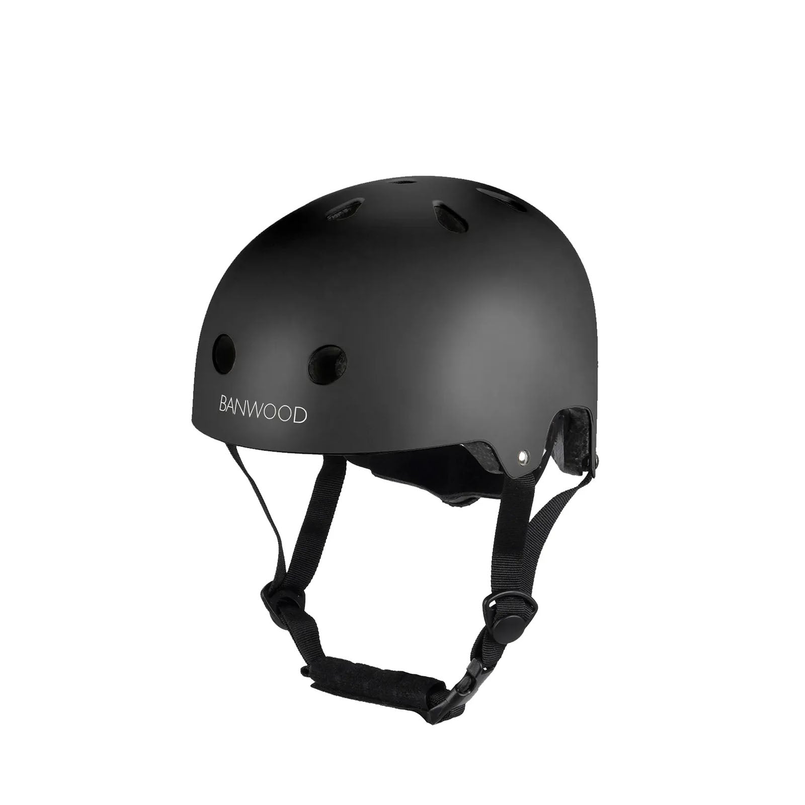 Black helmet with 'Banwood' branding on a white background