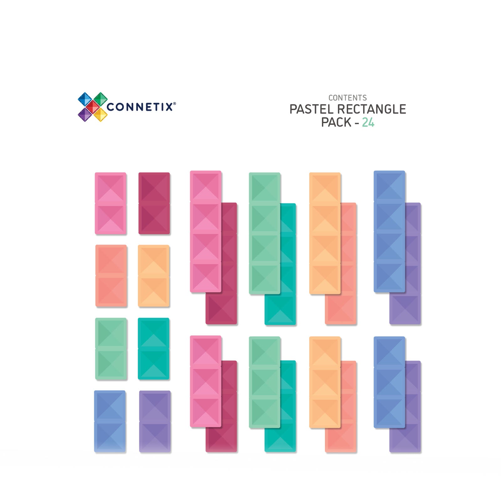 Magnetic Tiles Pastel Rectangle Pack - 24 Pieces