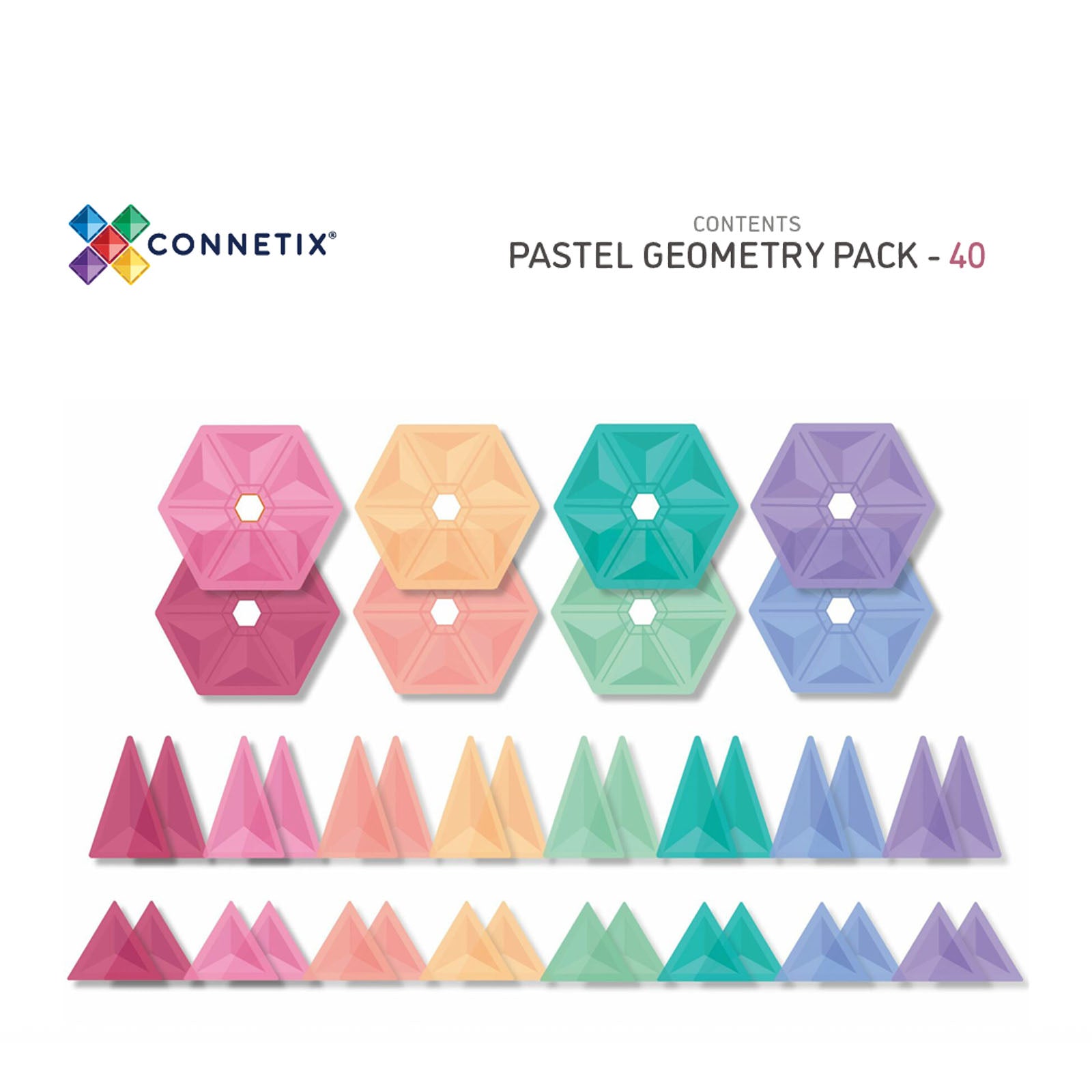 Magnetic Tiles Pastel Geometry Pack - 40 Pieces