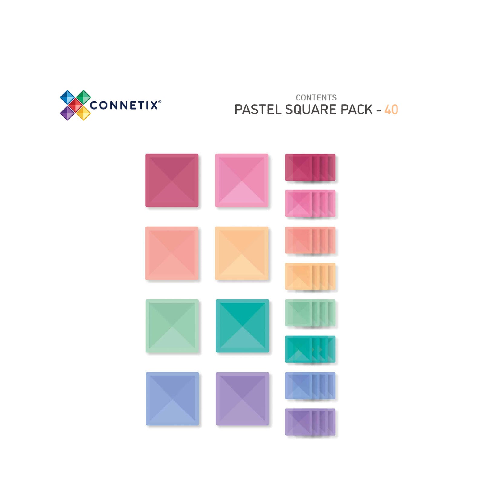 Magnetic Tiles Pastel Square Pack - 40 Pieces