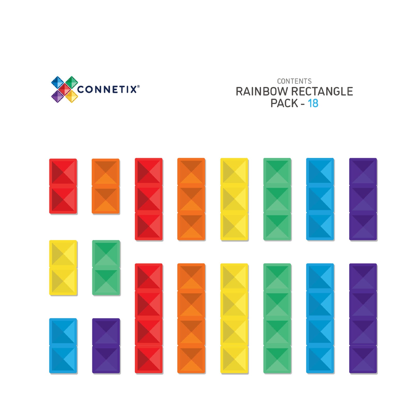 Magnetic Tiles Rainbow Rectangle Pack - 18 Pieces
