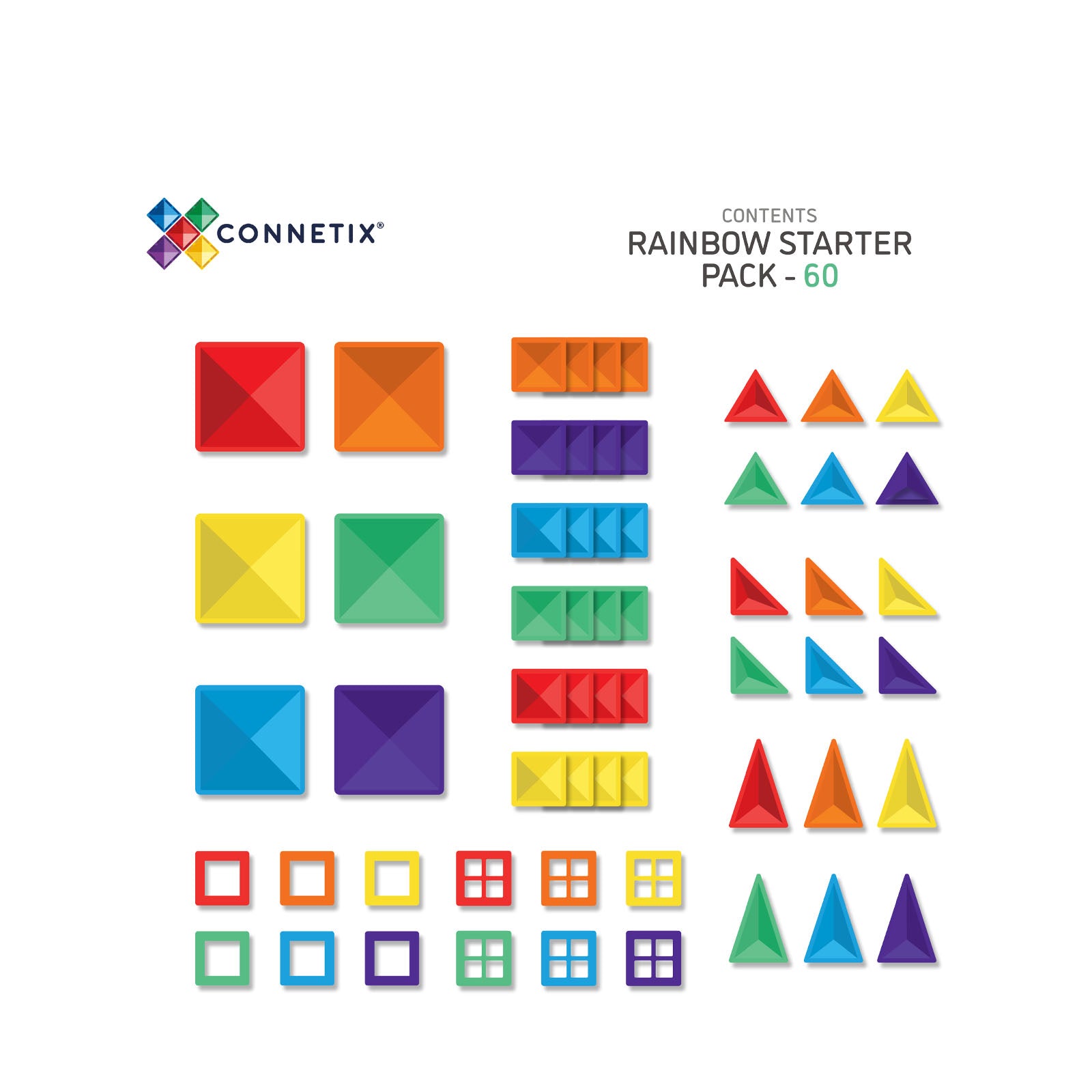 Magnetic Tiles Rainbow Starter Pack - 60 Pieces