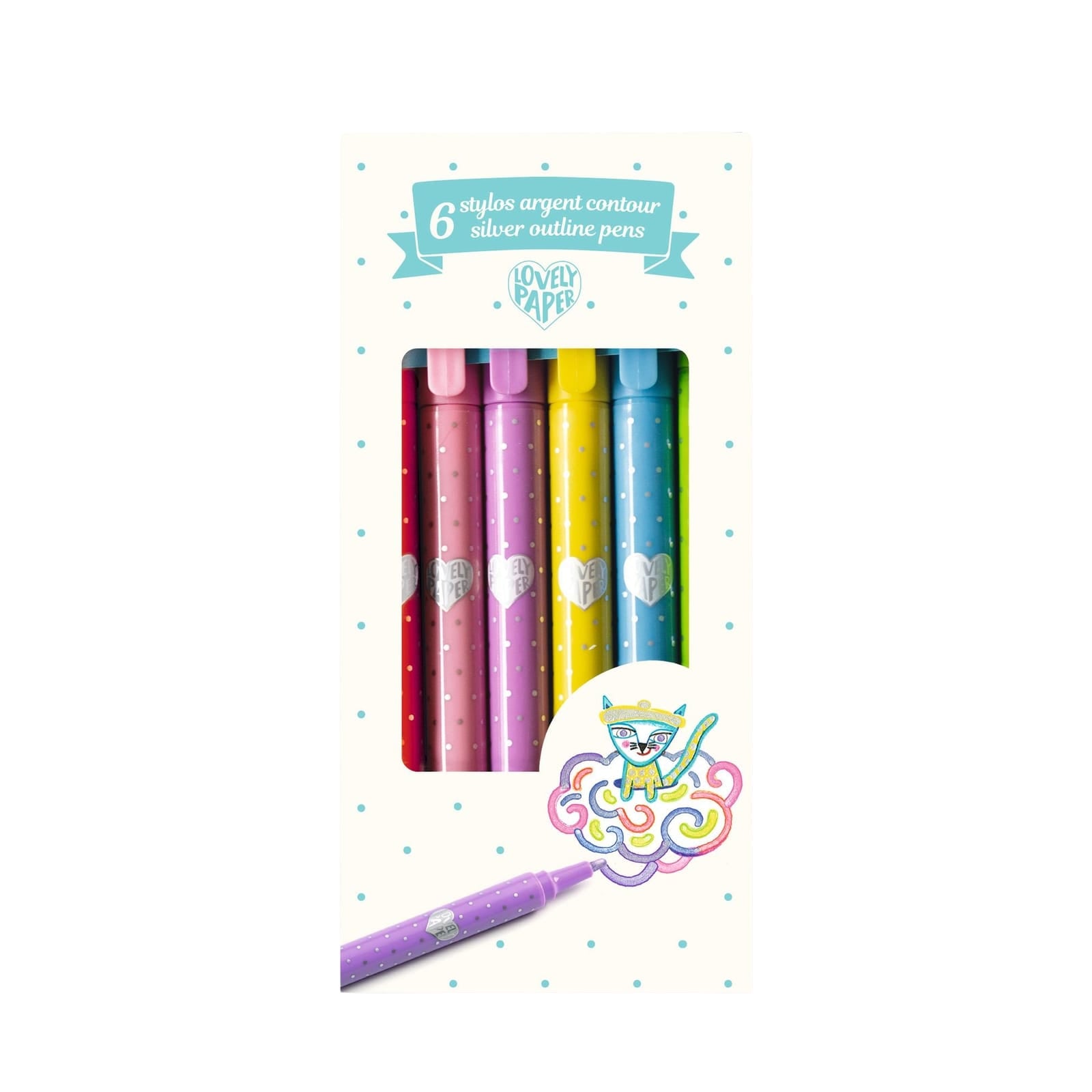 6 Silver Outline Pens