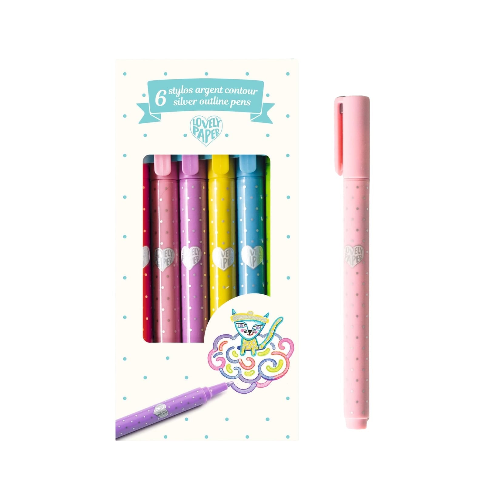 6 Silver Outline Pens