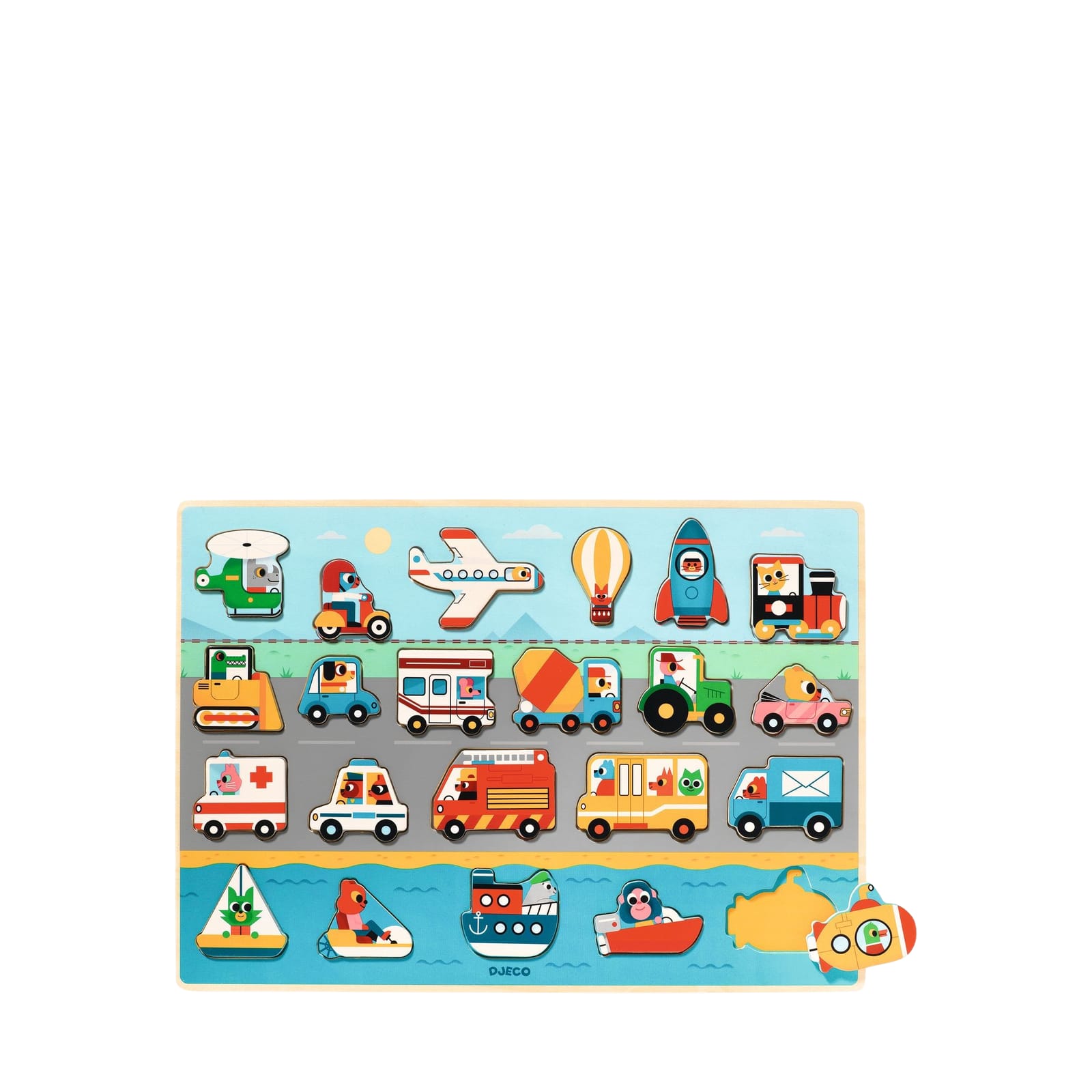 Wooden 22 Piece Puzzle Board - Transport