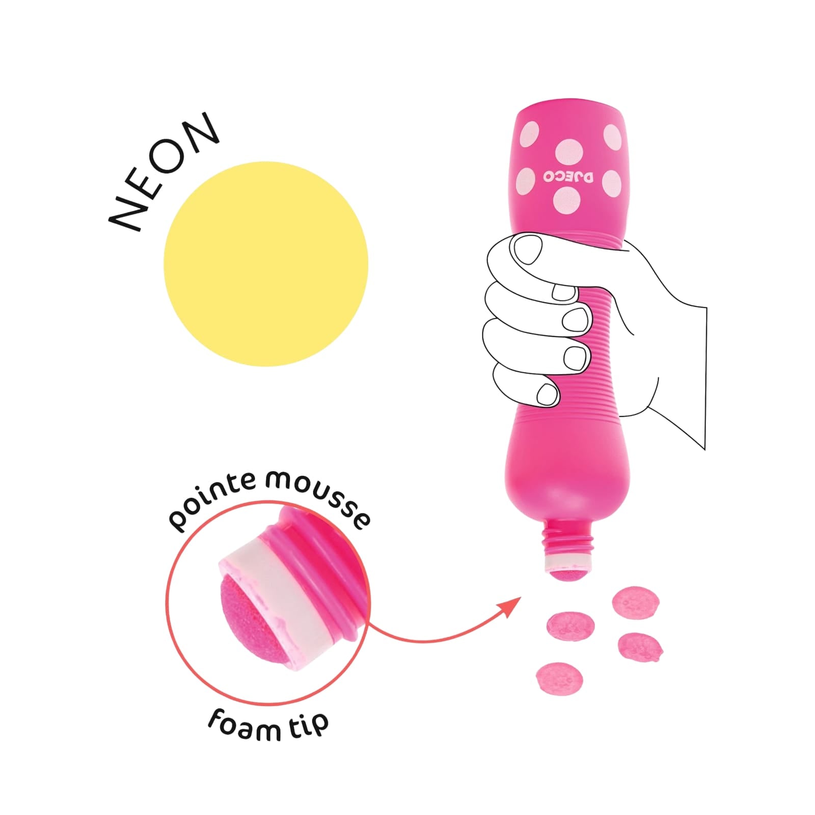 6 Colouring Foam Dot Markers - Neon