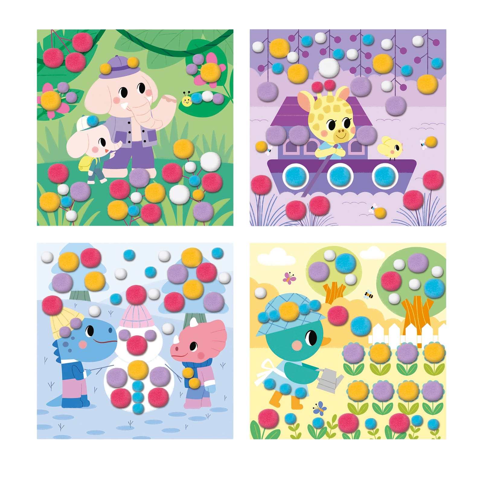 Animal Scene Boards with Stick On Pompoms