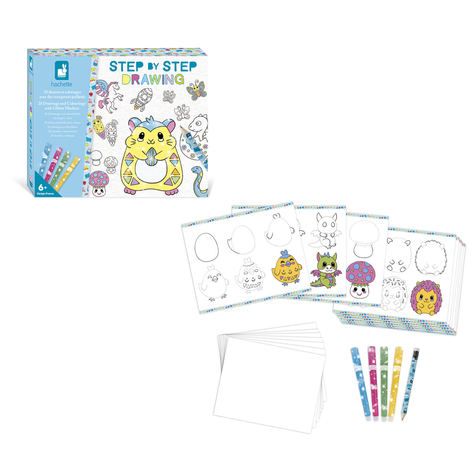20 Drawings with Glitter Markers Pack