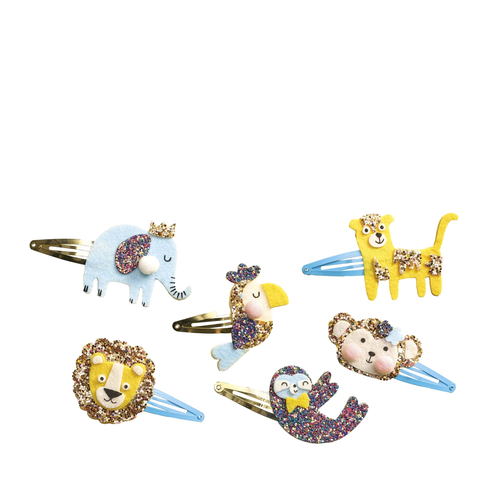 6 Glitter Hair Clips Craft Set - Exotic Animals