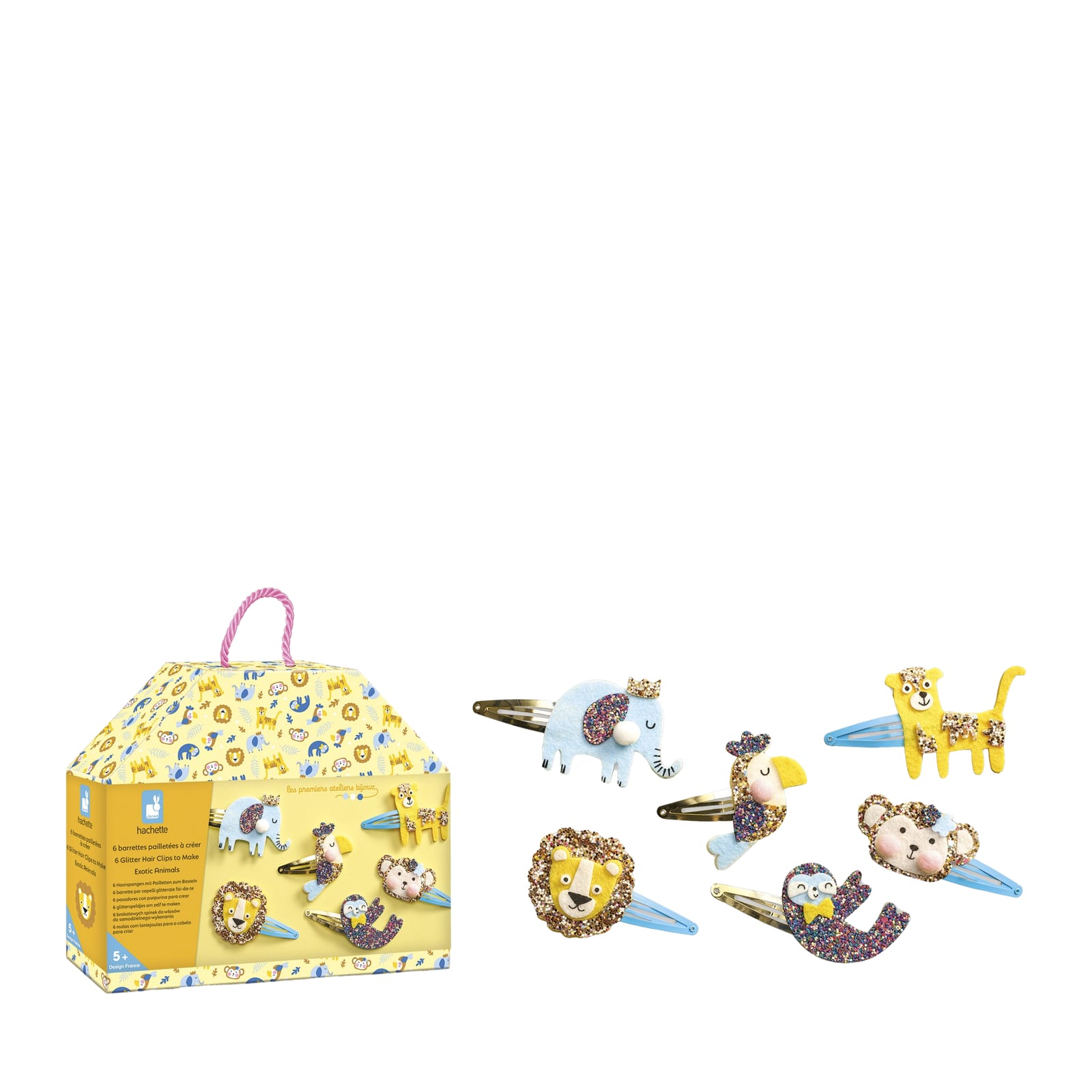 6 Glitter Hair Clips Craft Set - Exotic Animals