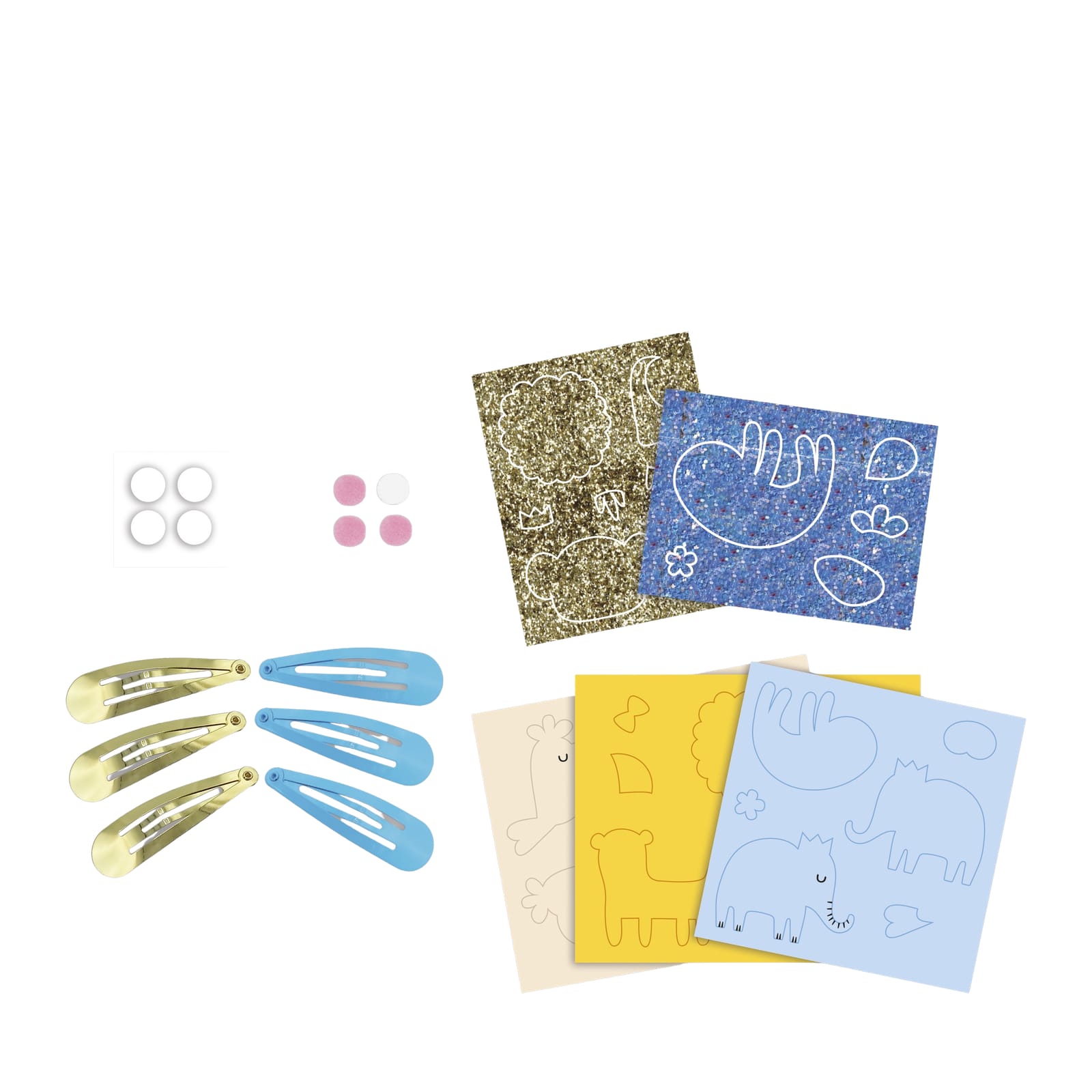 6 Glitter Hair Clips Craft Set - Exotic Animals