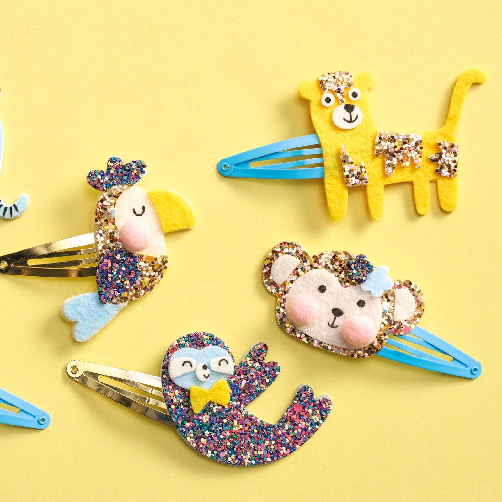 6 Glitter Hair Clips Craft Set - Exotic Animals