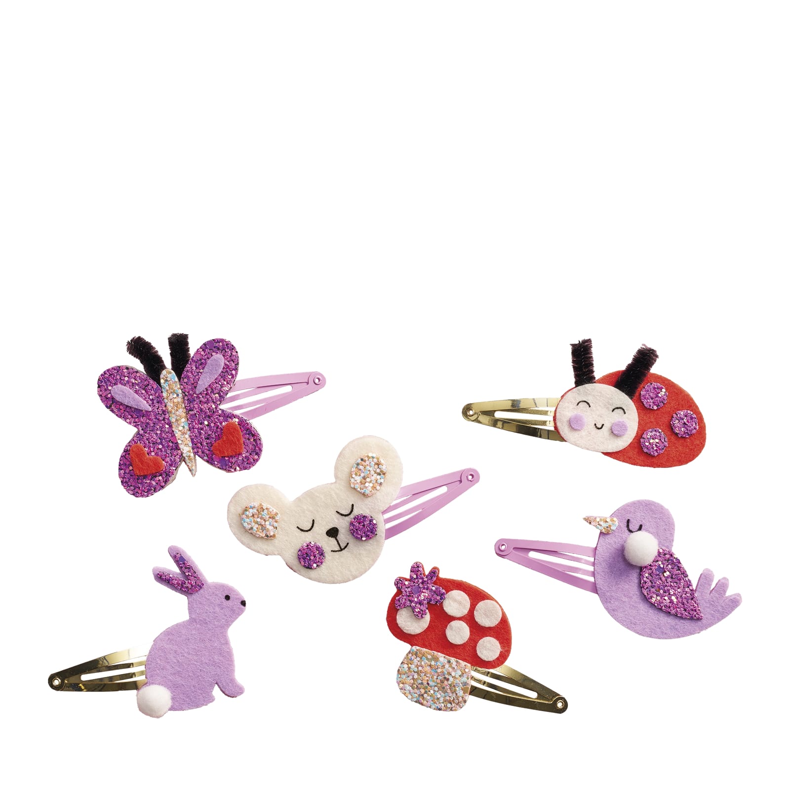6 Glitter Hair Clips Craft Set - Flower Garden