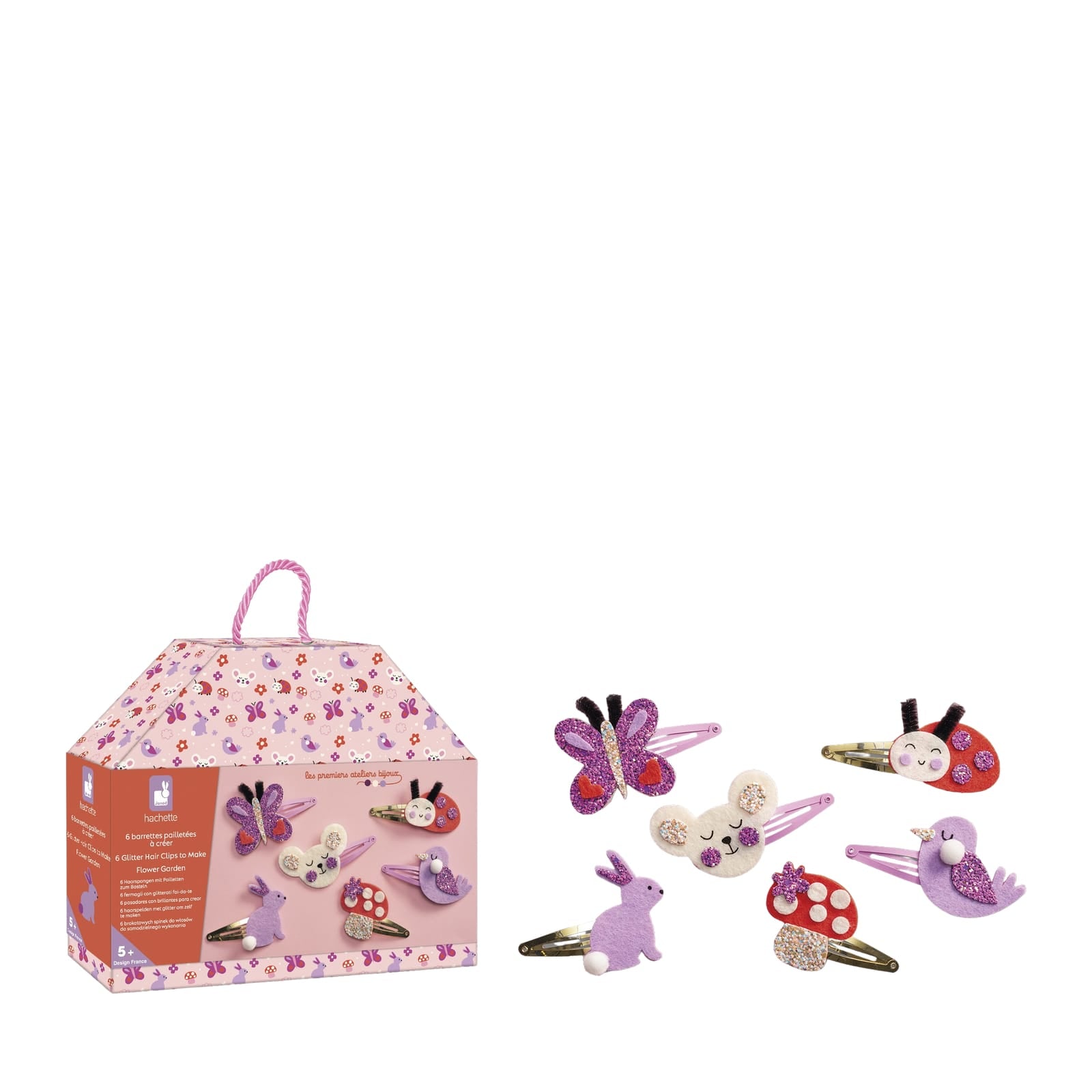 6 Glitter Hair Clips Craft Set - Flower Garden