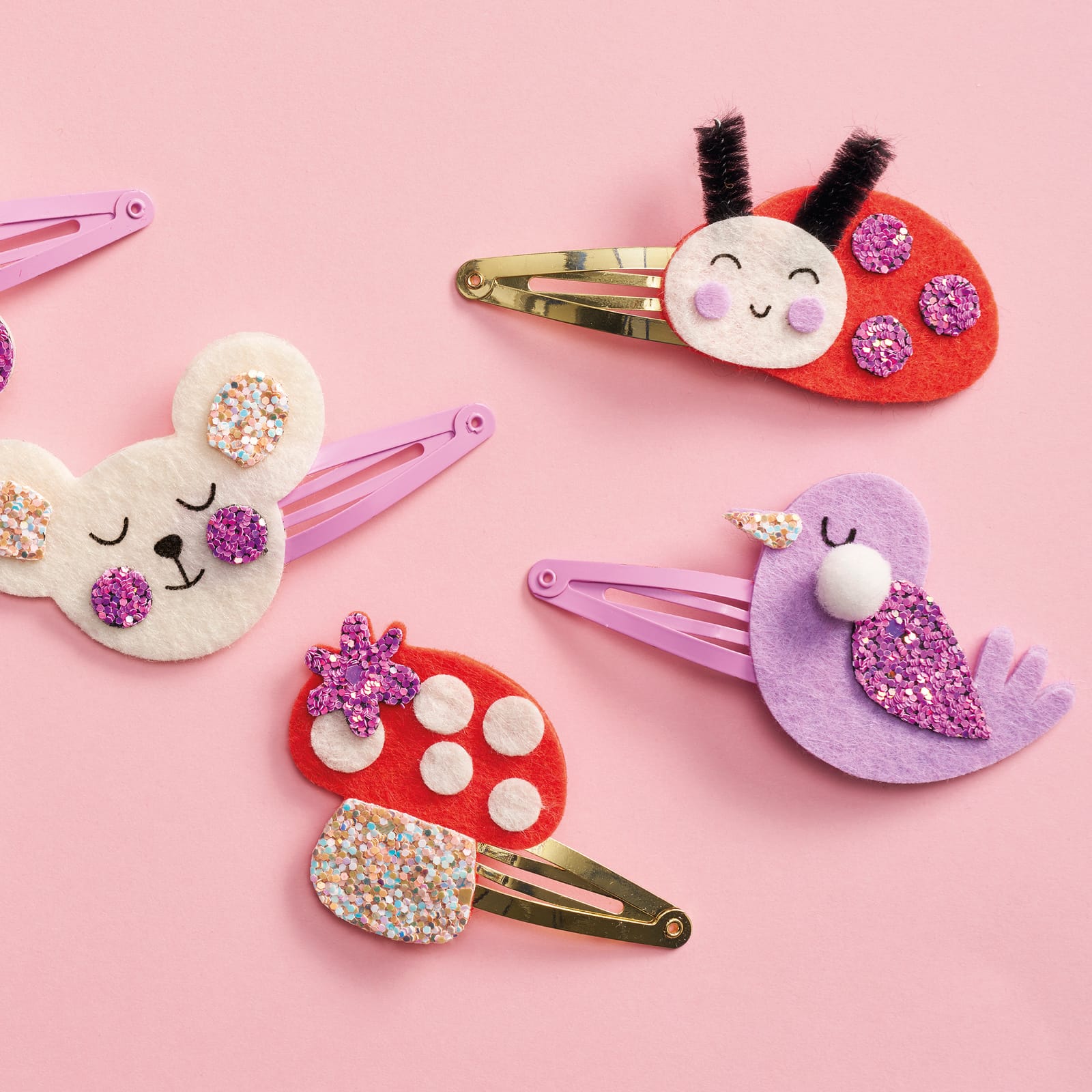 6 Glitter Hair Clips Craft Set - Flower Garden