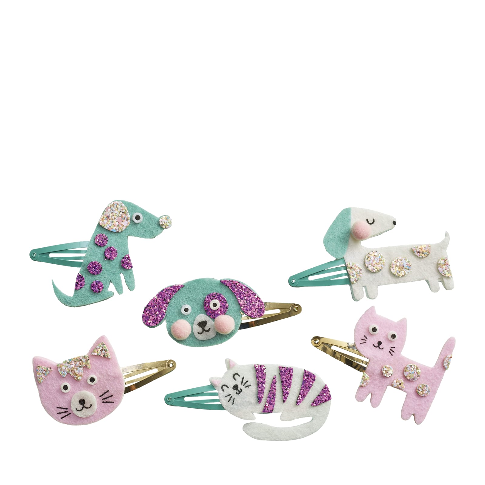 6 Glitter Hair Clips Craft Set - Little Pets