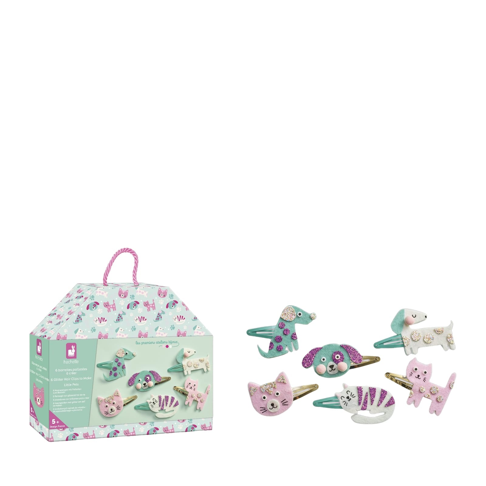 6 Glitter Hair Clips Craft Set - Little Pets