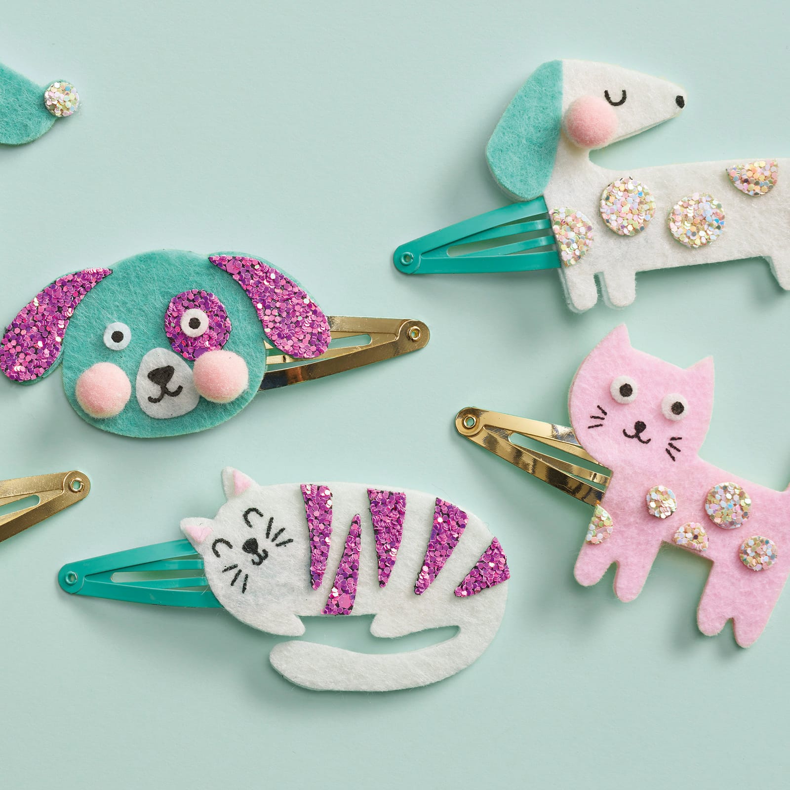 6 Glitter Hair Clips Craft Set - Little Pets
