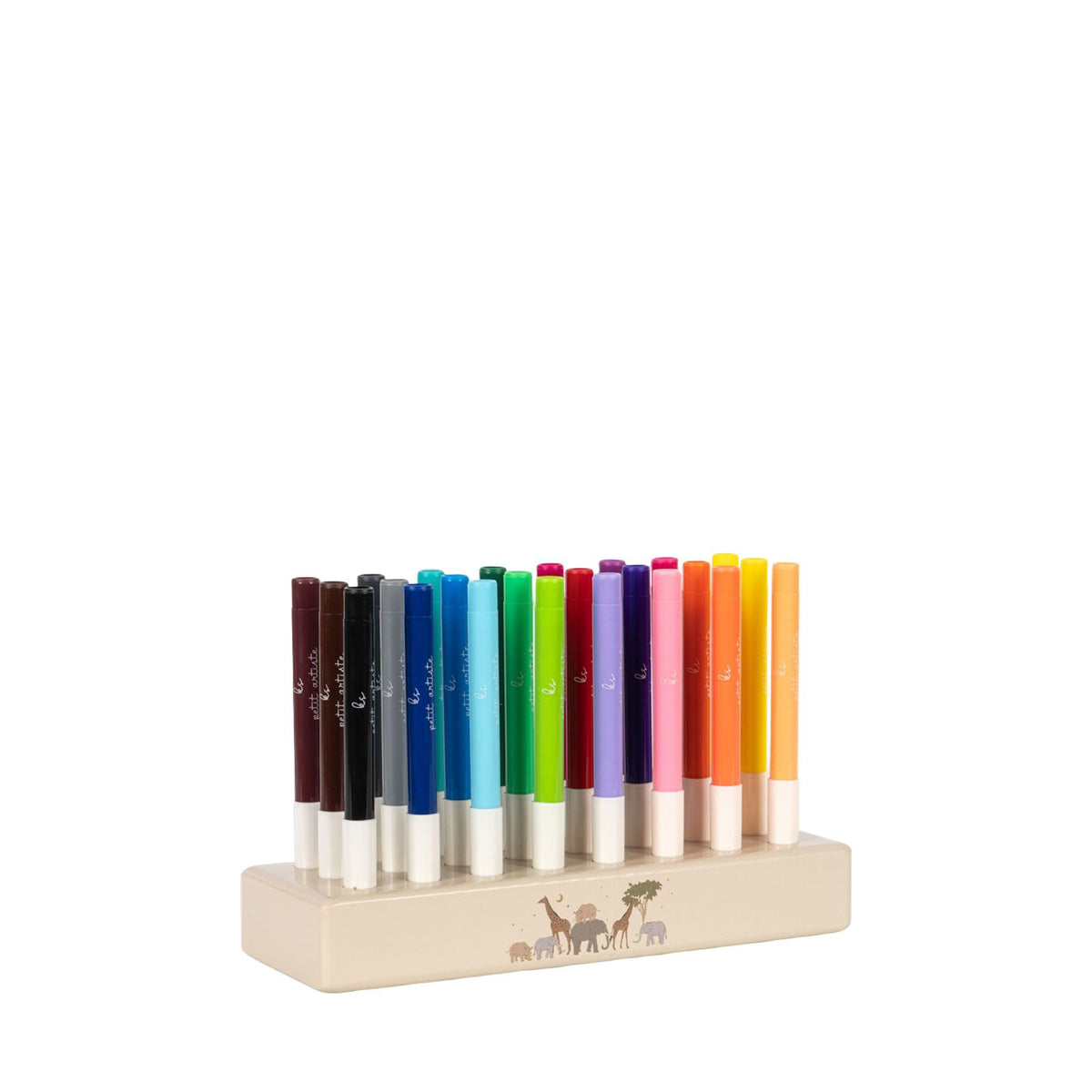 24 Markers In Wooden Block - Safari