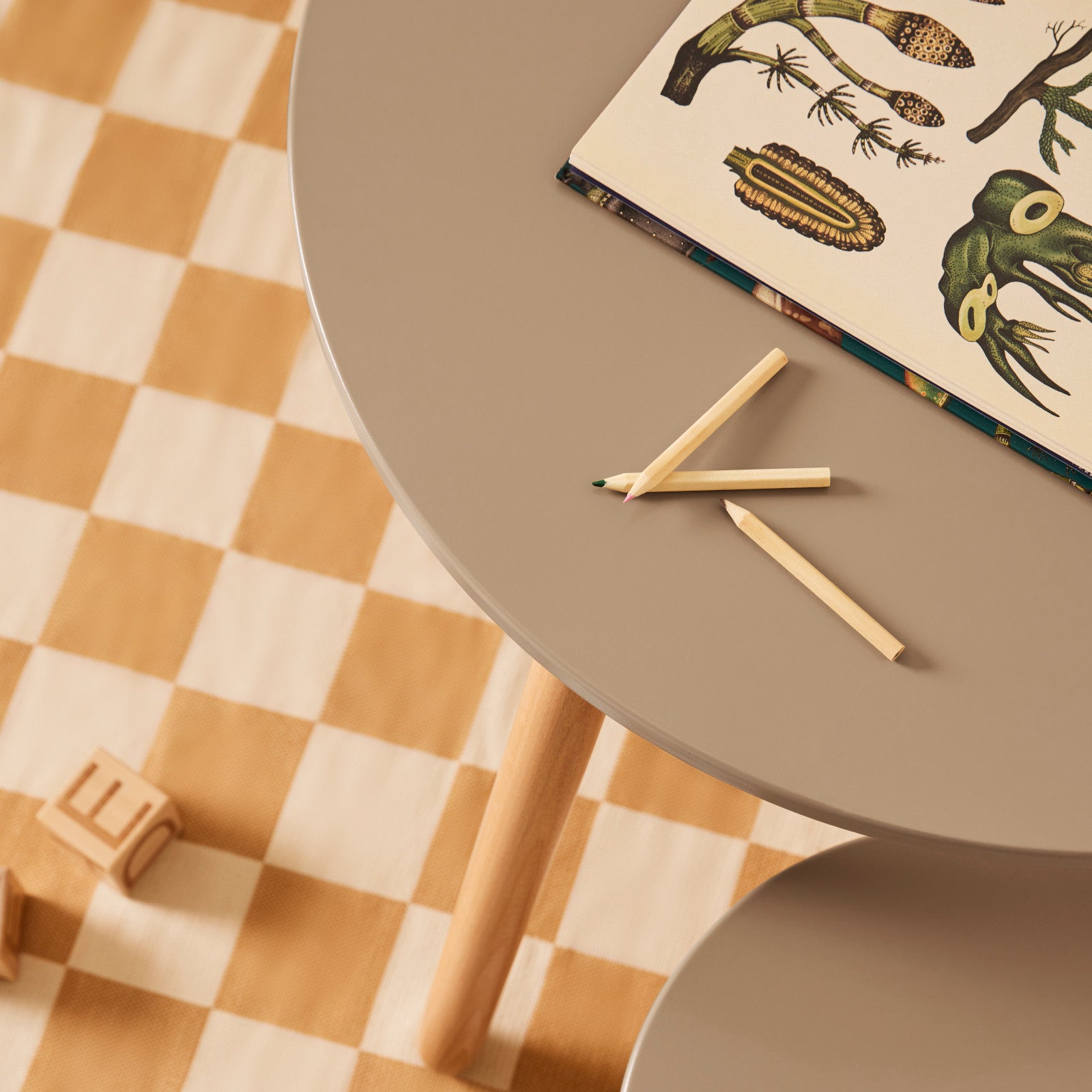 Stool And Table Set - Light Brown