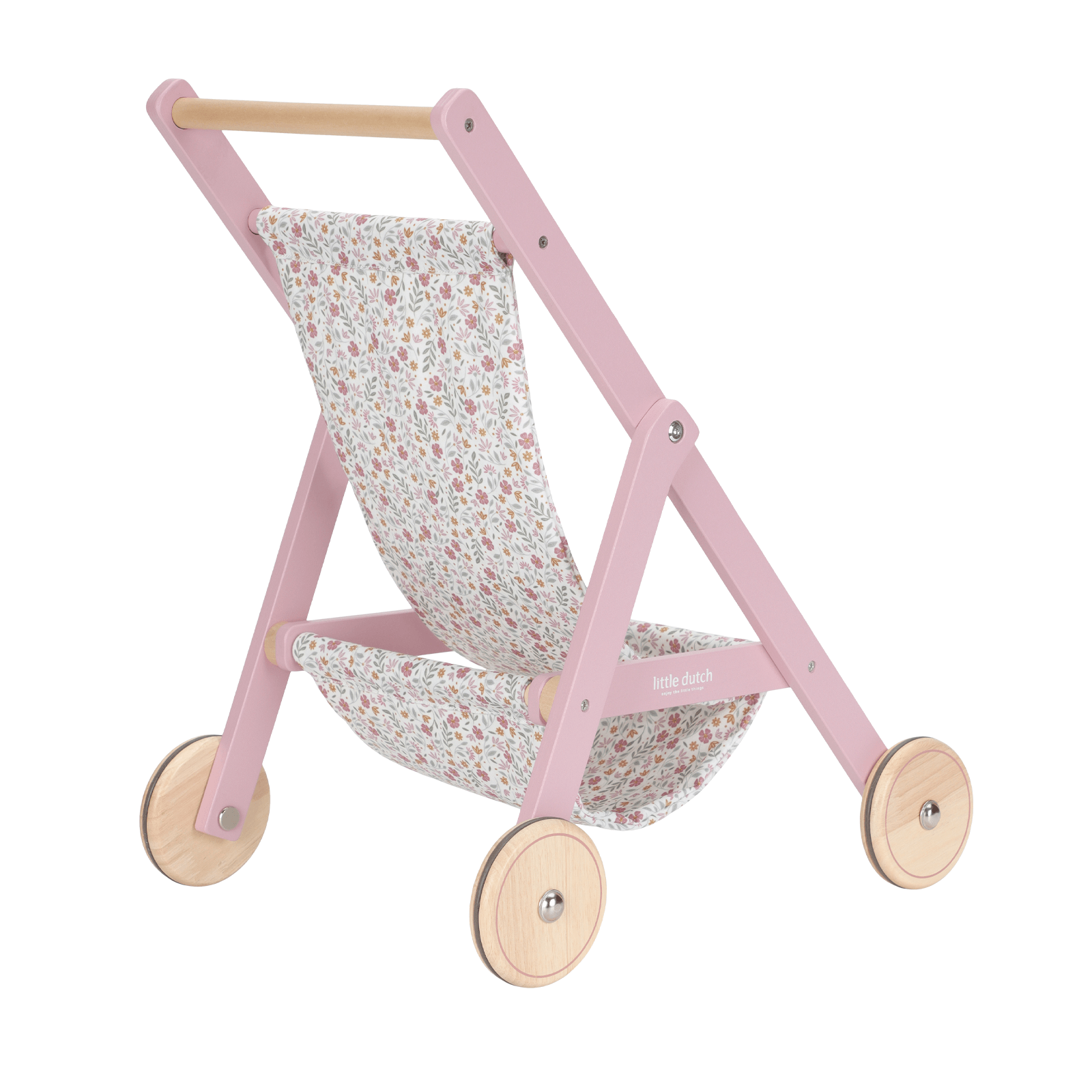 Wooden Doll Stroller Flowers and Butterflies