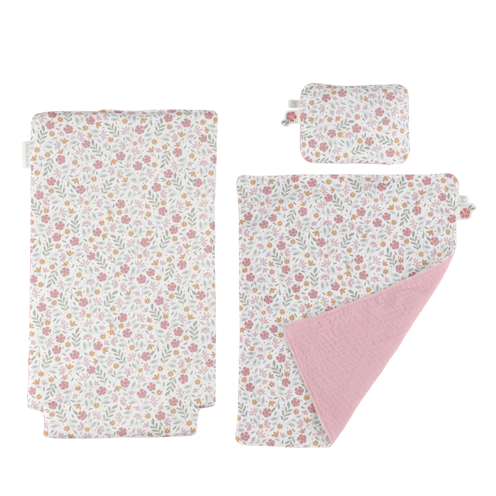 Wooden Doll Pram and Bedding - Pink Flowers