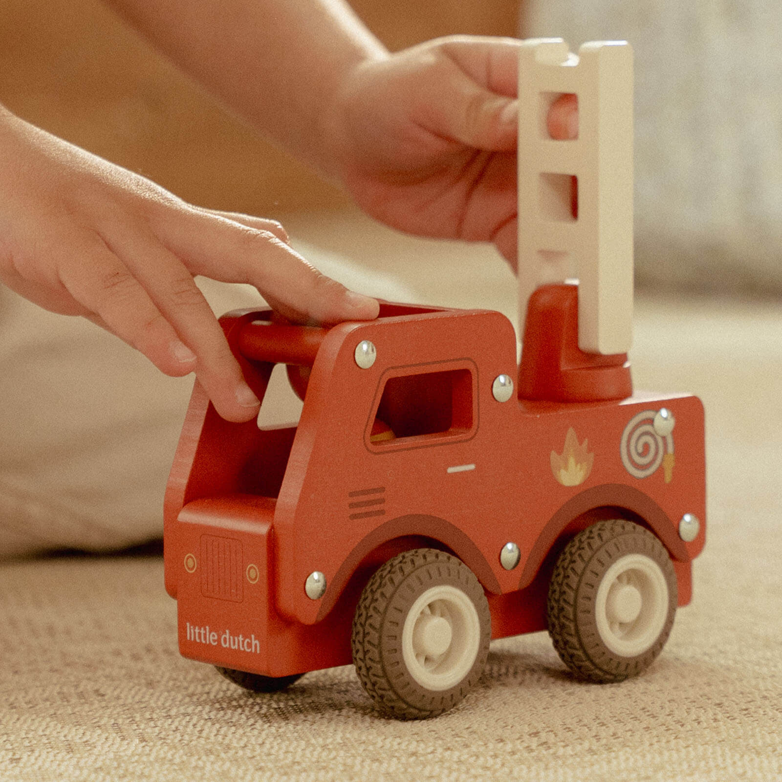 Wooden Fire Truck and Peg Doll