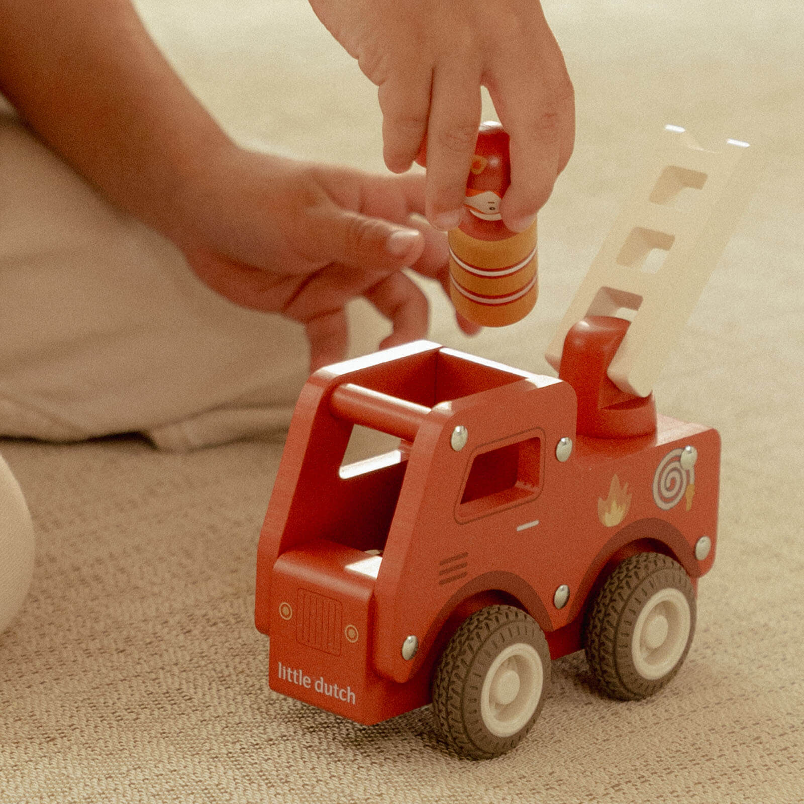 Wooden Fire Truck and Peg Doll