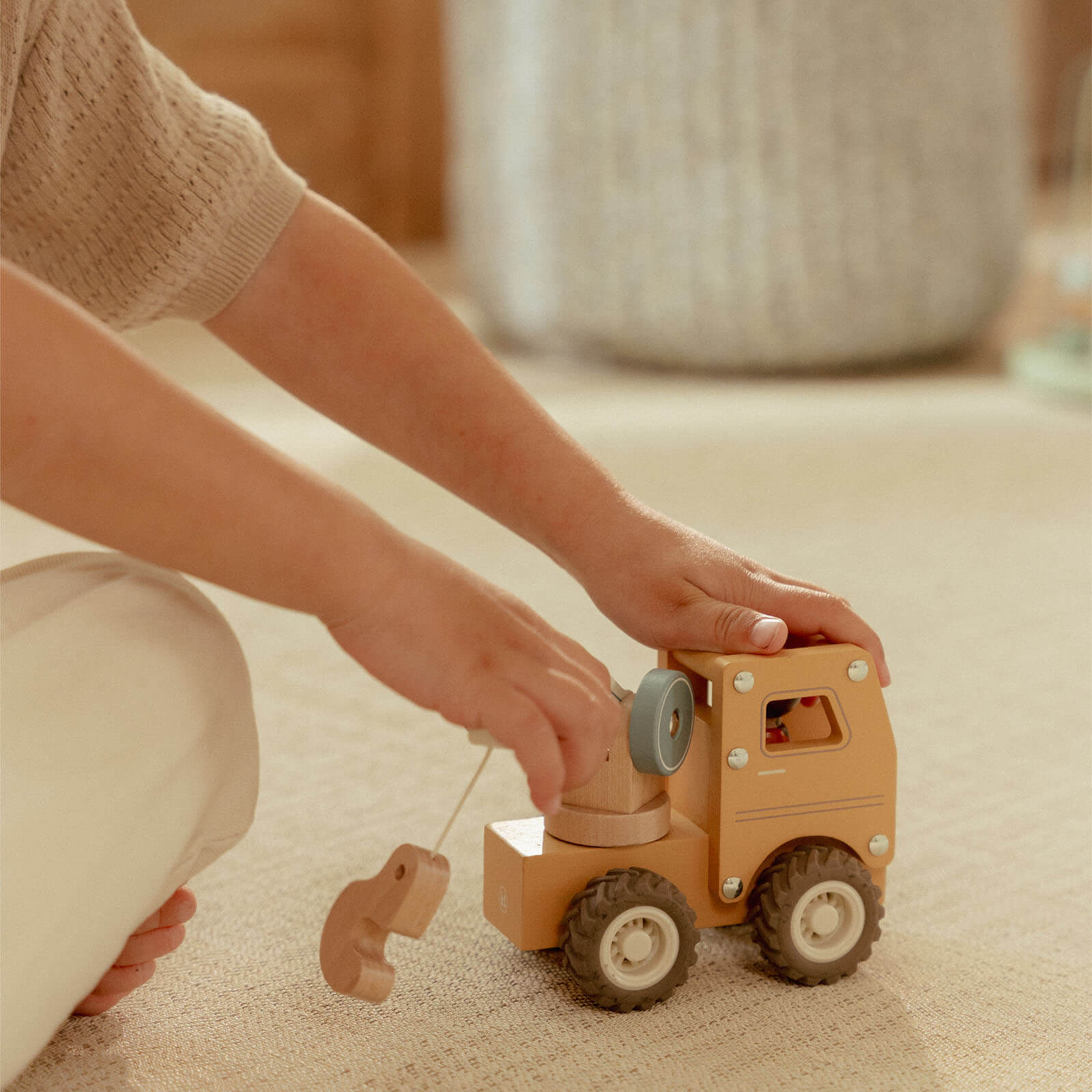 Wooden Crane Truck and Peg Doll