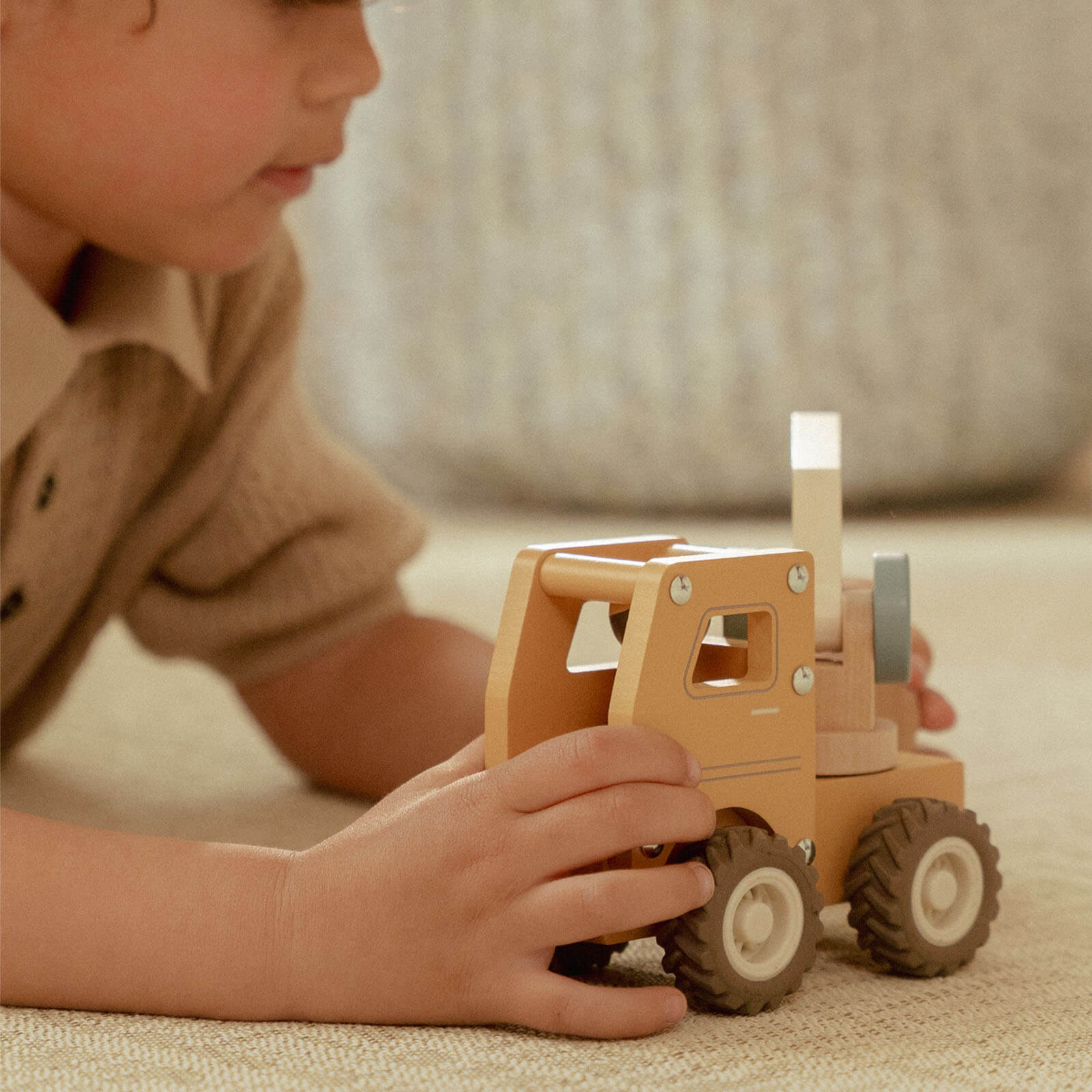 Wooden Crane Truck and Peg Doll