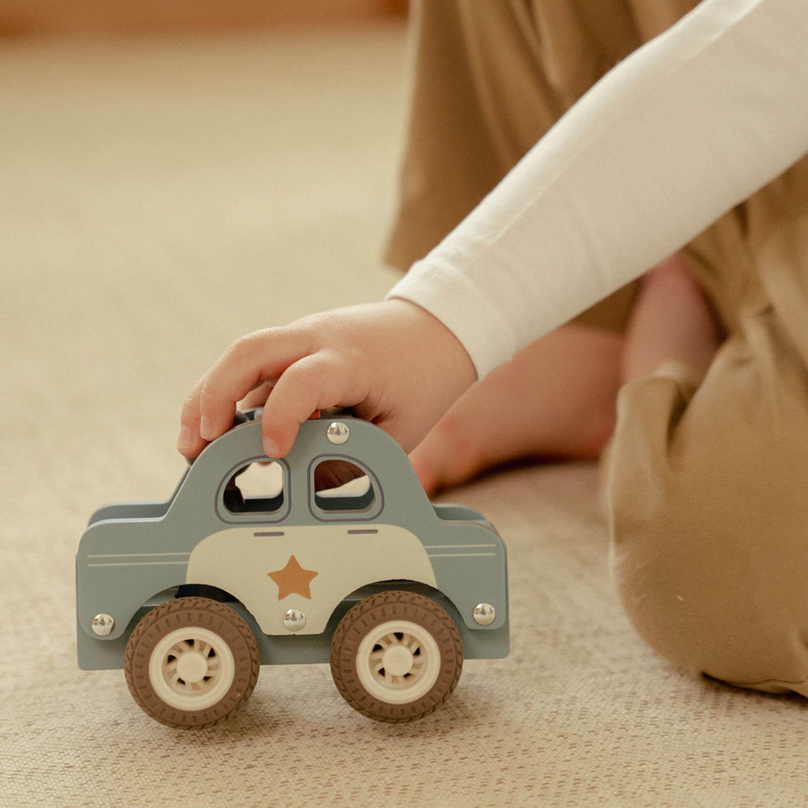 Wooden Police Car and Peg Doll