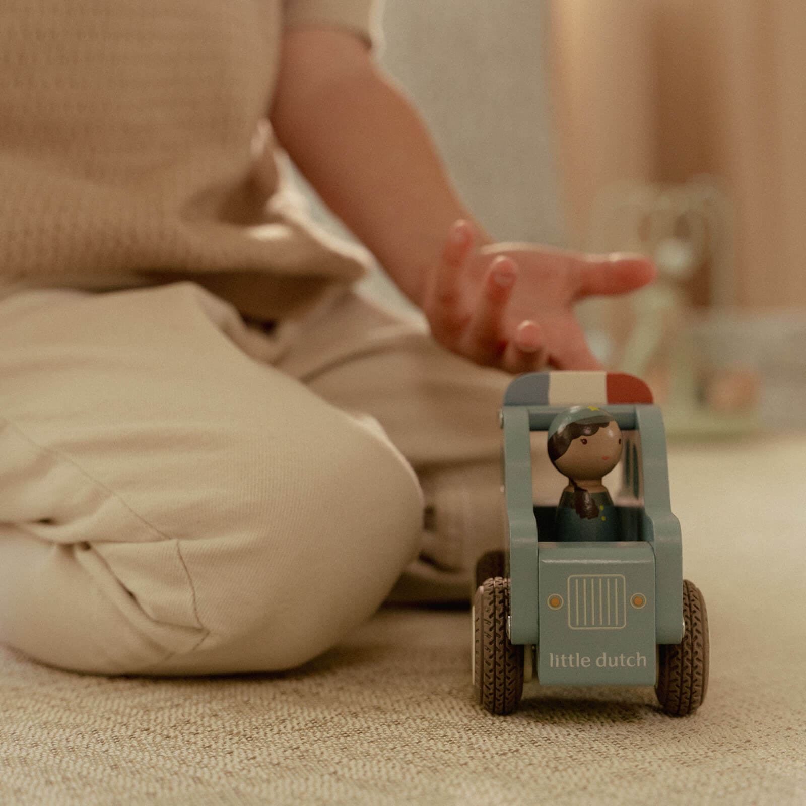 Wooden Police Car and Peg Doll