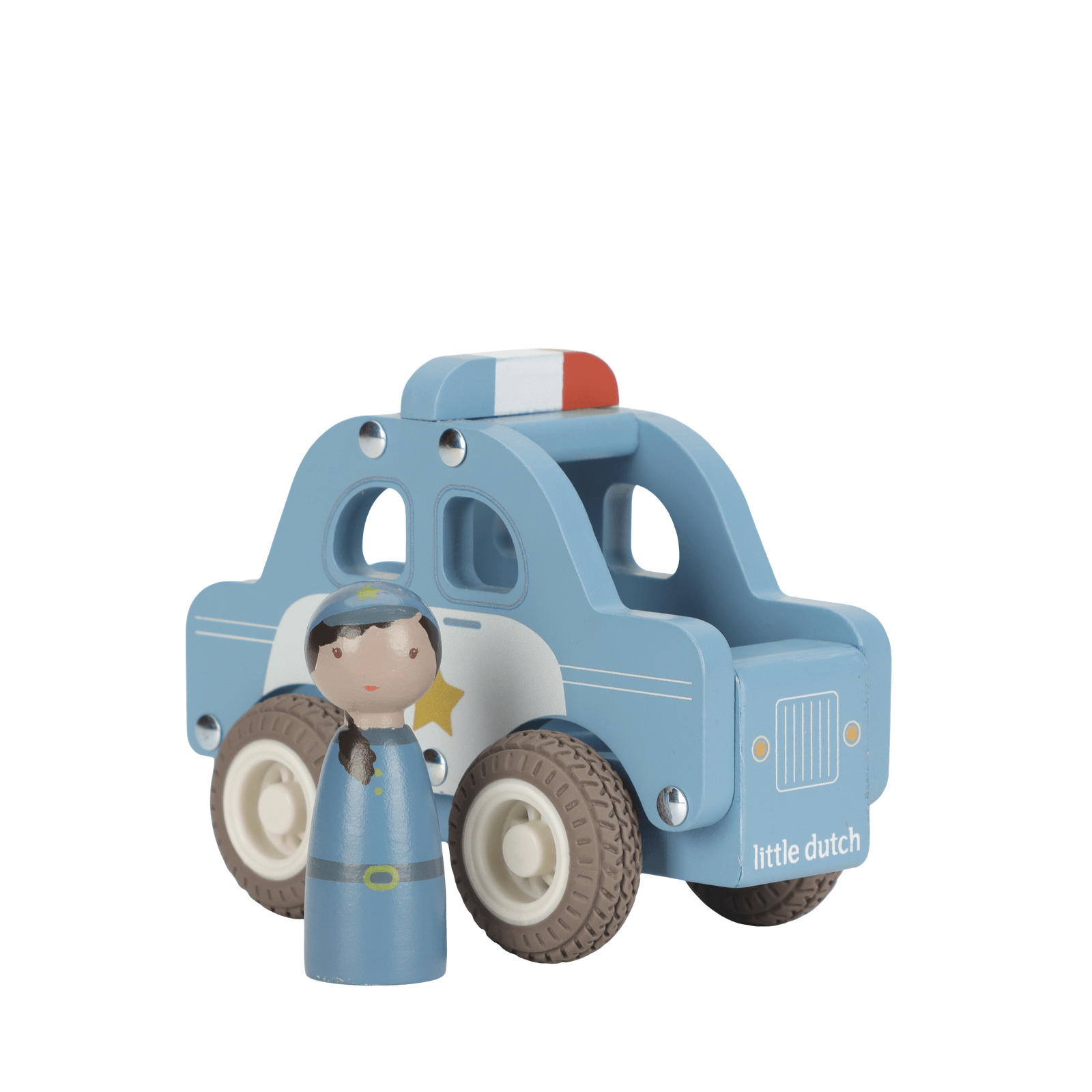 Wooden Police Car and Peg Doll