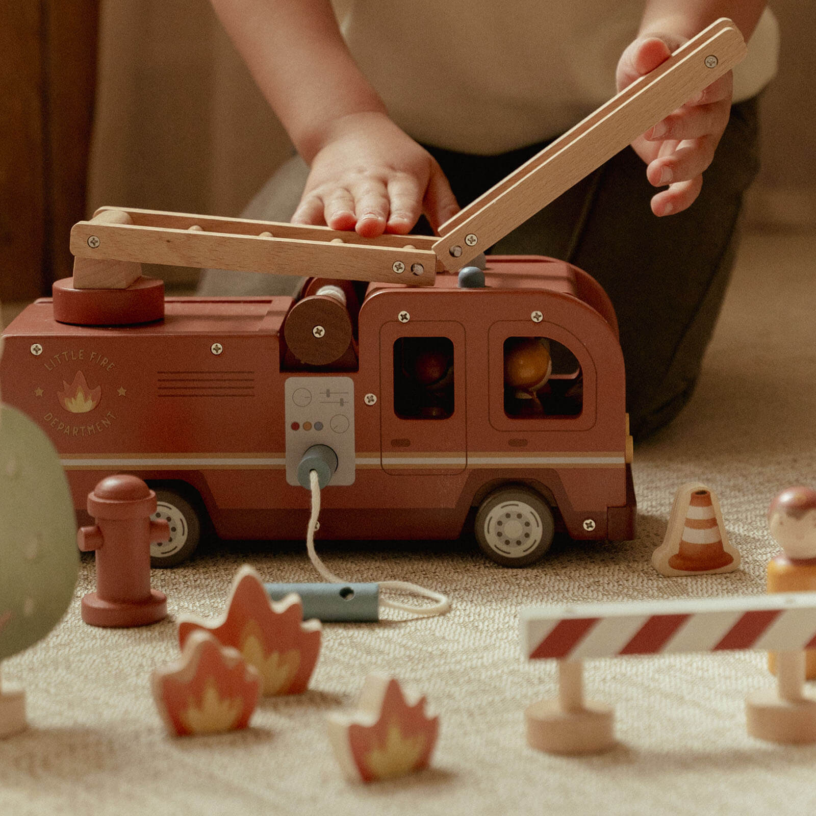 Wooden Large Fire Truck and Peg Dolls