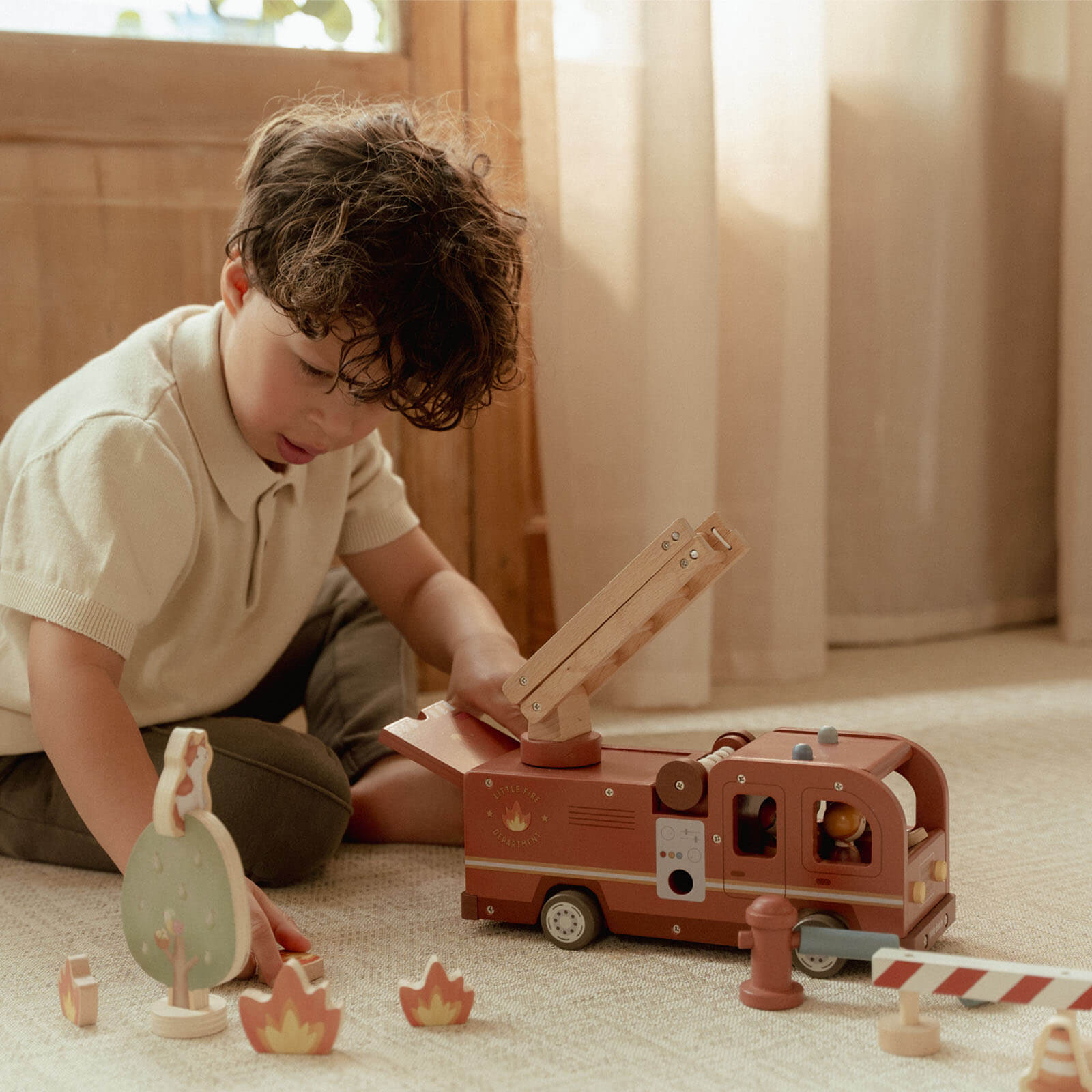 Wooden Large Fire Truck and Peg Dolls