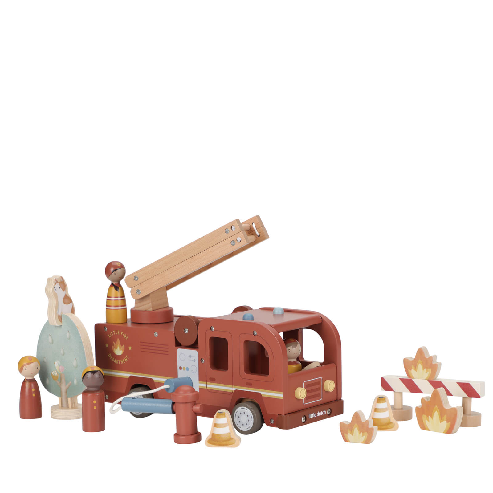 Wooden Large Fire Truck and Peg Dolls